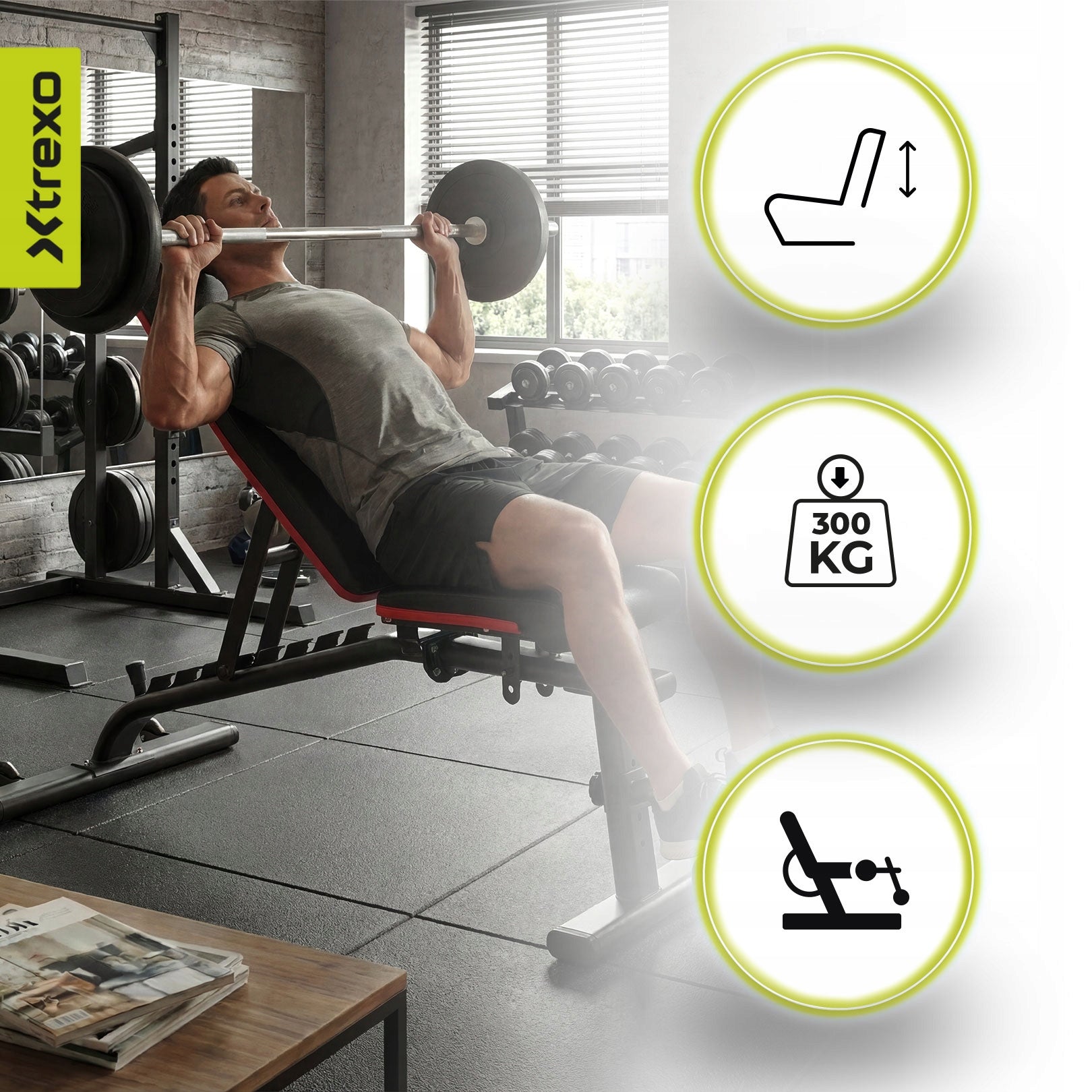 XTREXO Exercise Training Bench ADJUSTABLE MULTIFUNCTIONAL FOAM ROLLERS Brand Xtrexo