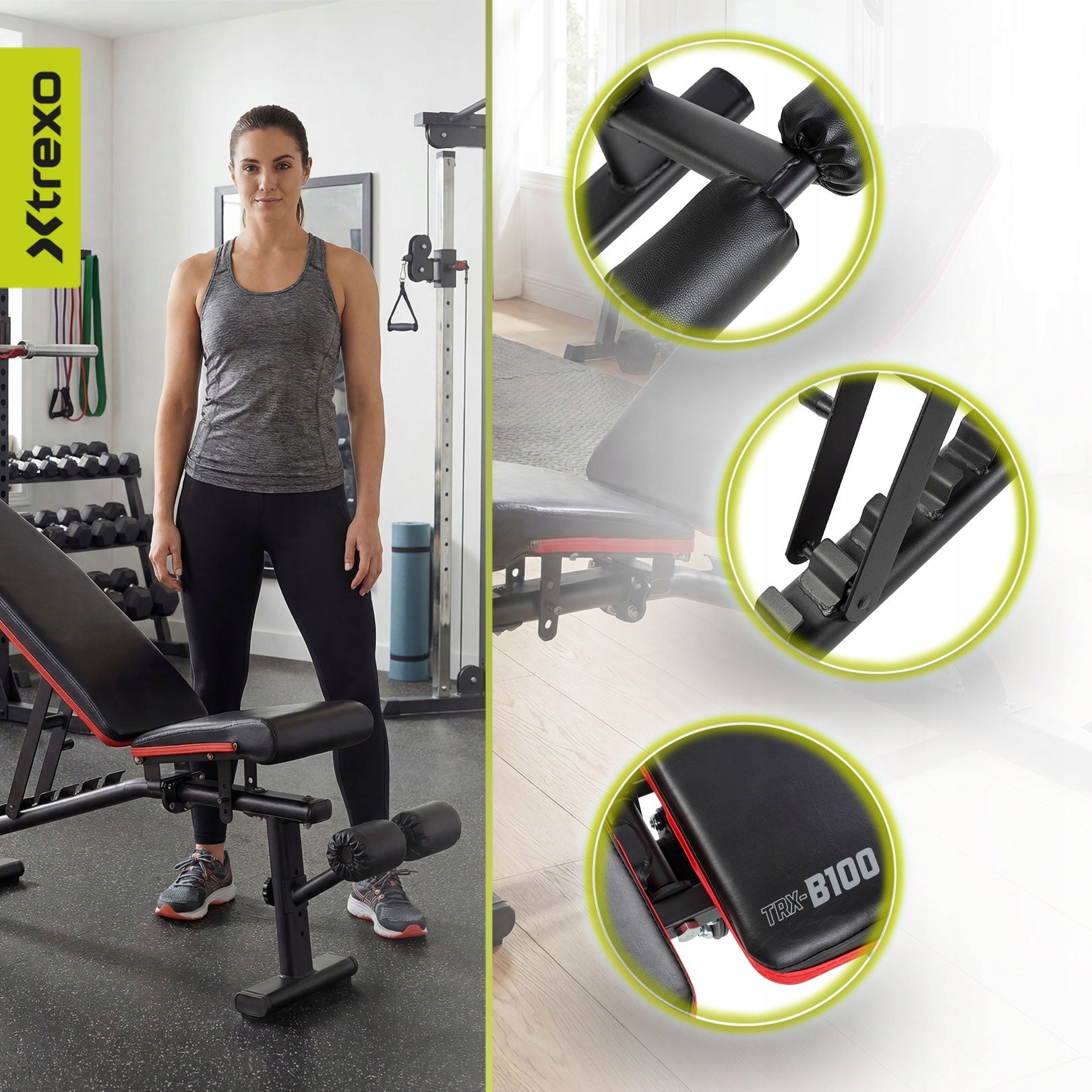 XTREXO Exercise Training Bench ADJUSTABLE MULTIFUNCTIONAL FOAM ROLLERS Kind adjustable