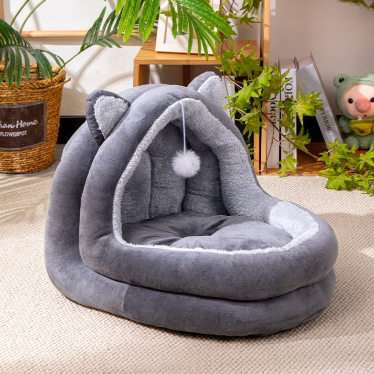 XXL CAT PLAYPEN BED large cottage with pillow warm soft kennel 40x50 Color gray