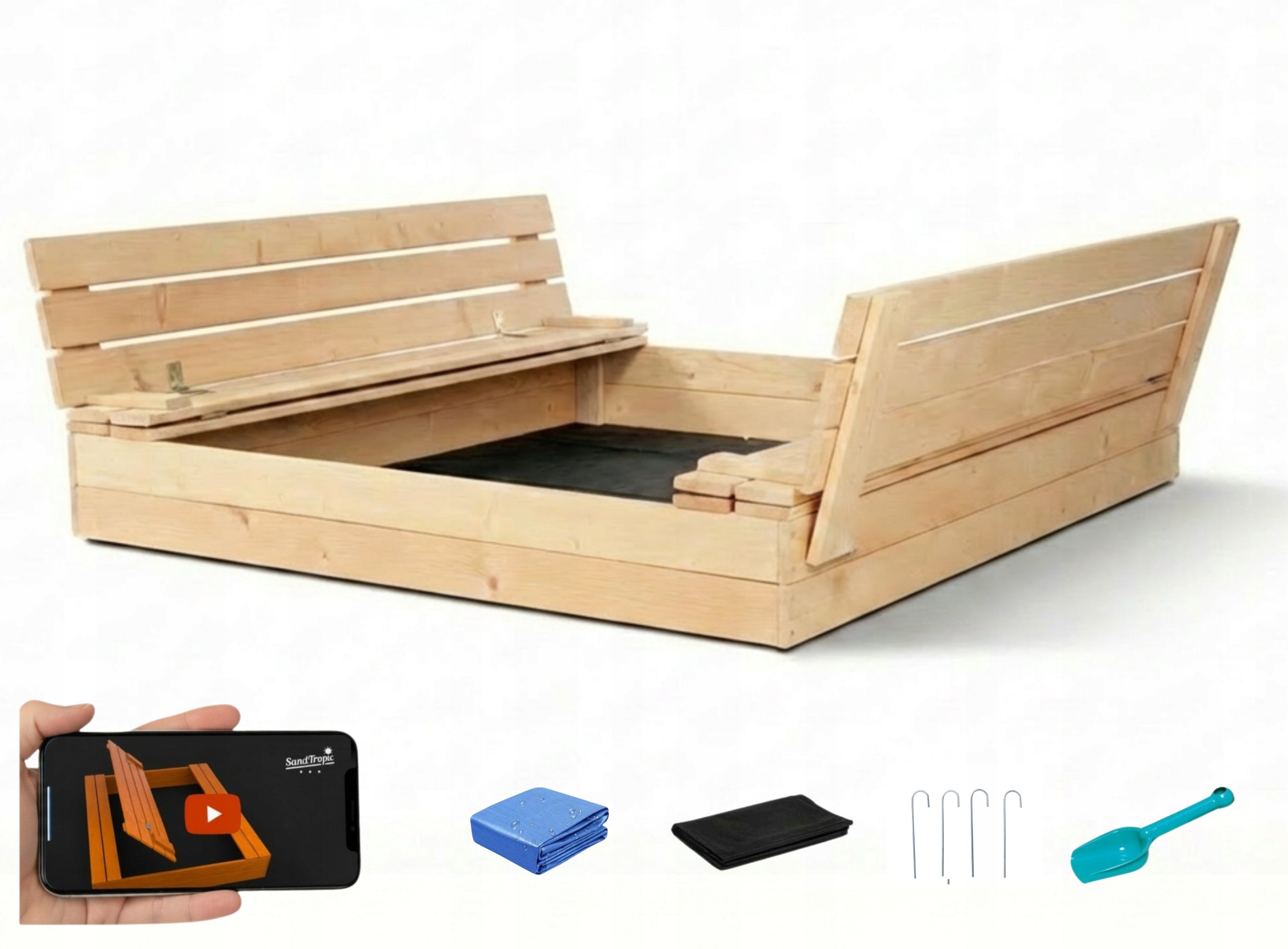 XXL Large Sandbox Wooden Lockable Benches150 cm MANUFACTURER Holes