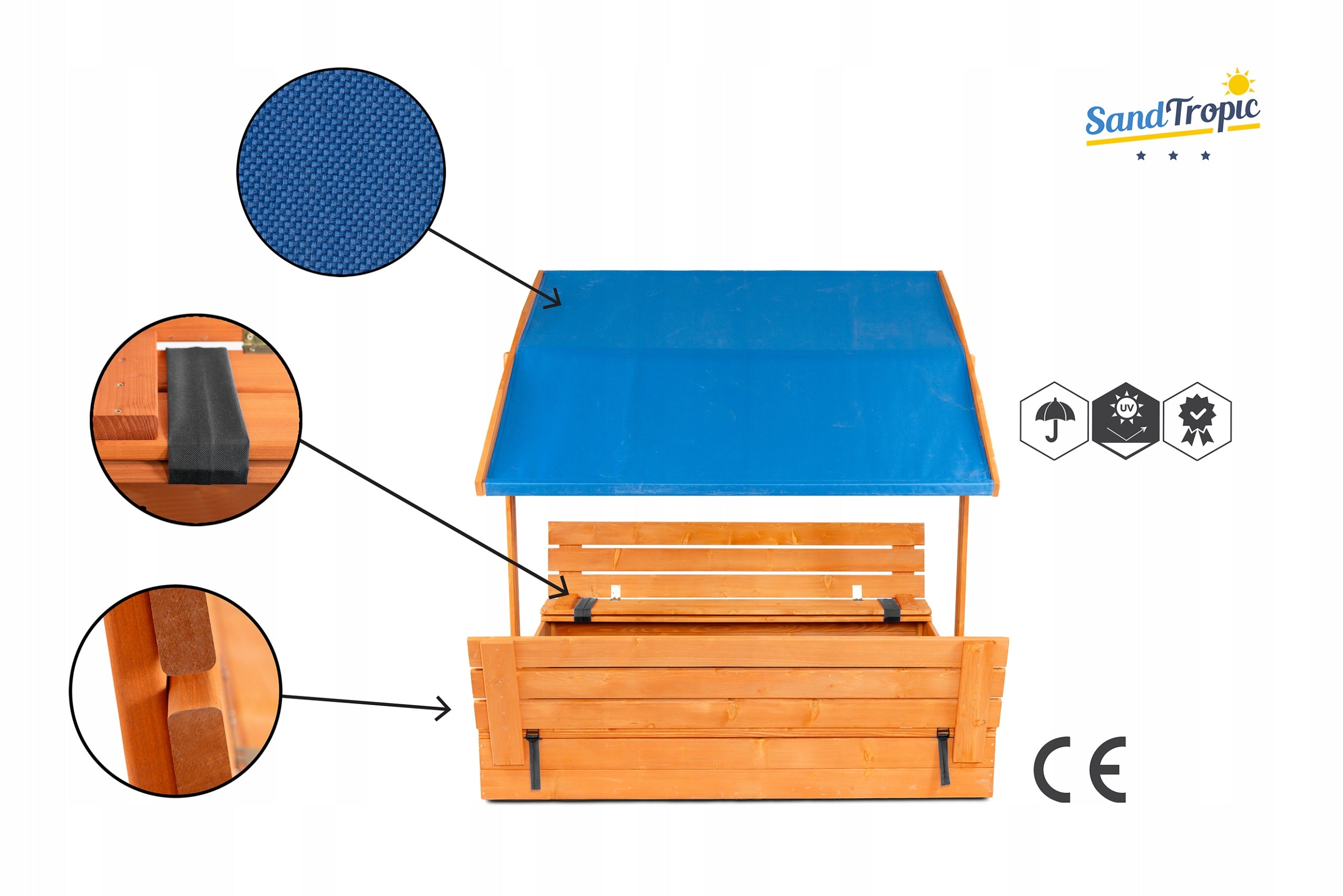 XXL Large Sandbox with Canopy Impregnated Wooden 150 Mounting Holes Kind wooden