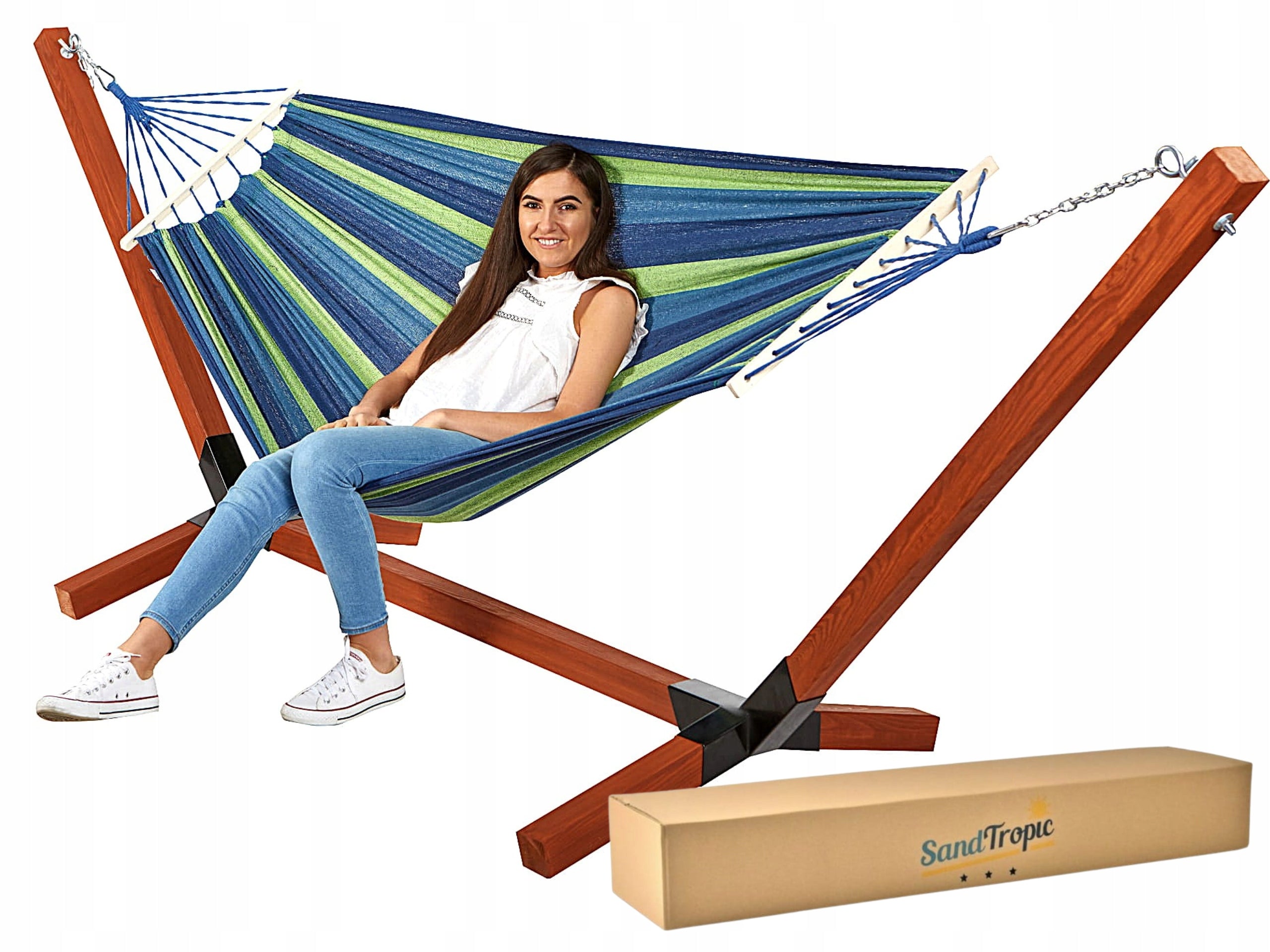 XXL Wooden Hammock Frame Impregnated 220kg + Hammock 2 Person Set