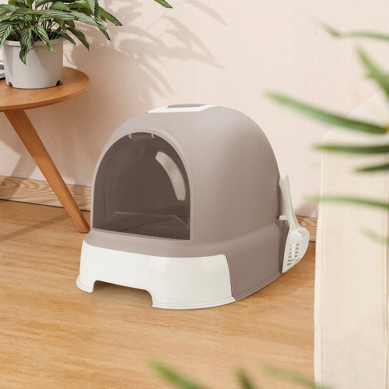 XXL closed cat litter box with drawer large brown 52x42x38,5 spatula Color brown