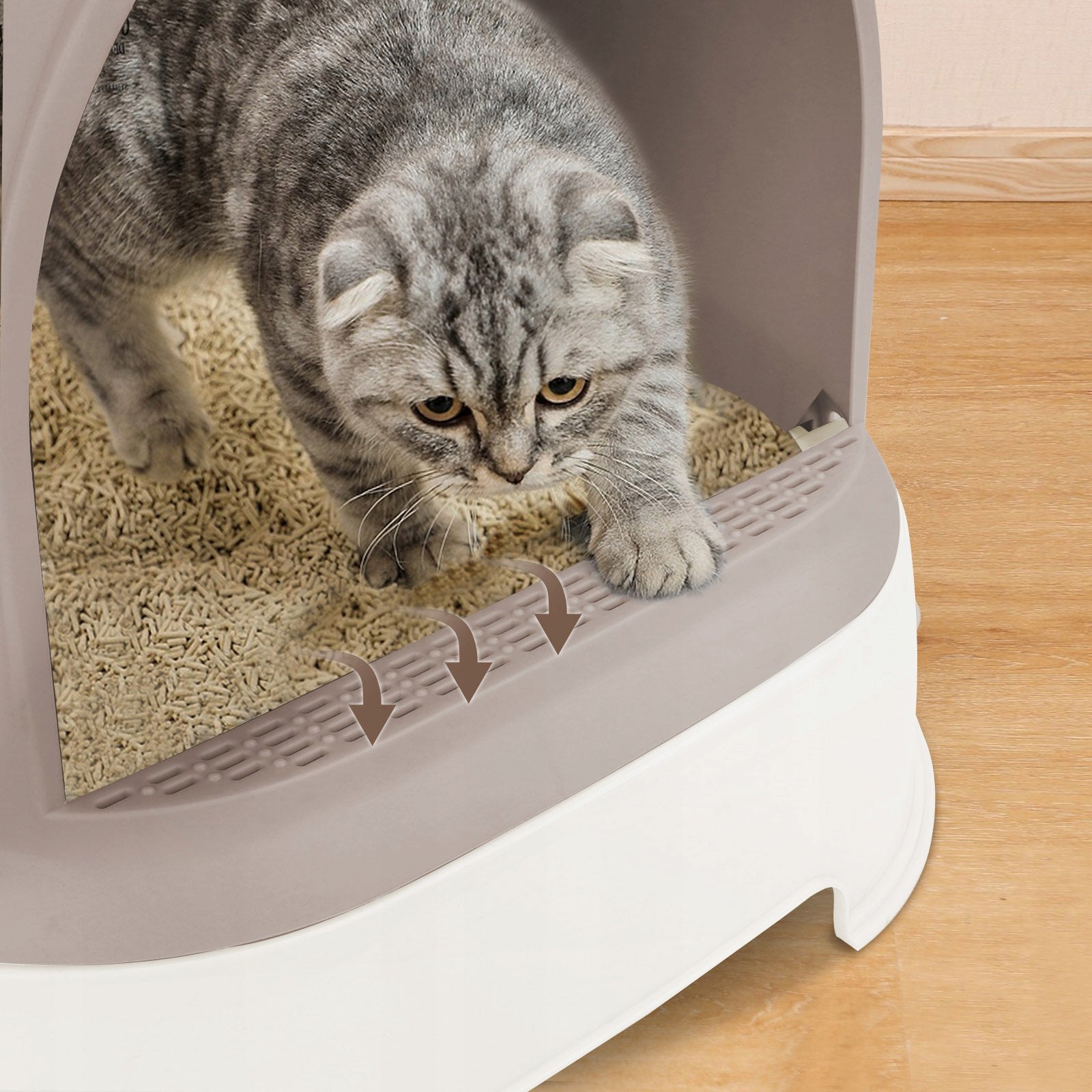 XXL closed cat litter box with drawer large brown 52x42x38,5 spatula Manufacturer code Kuweta dla kota brązowa