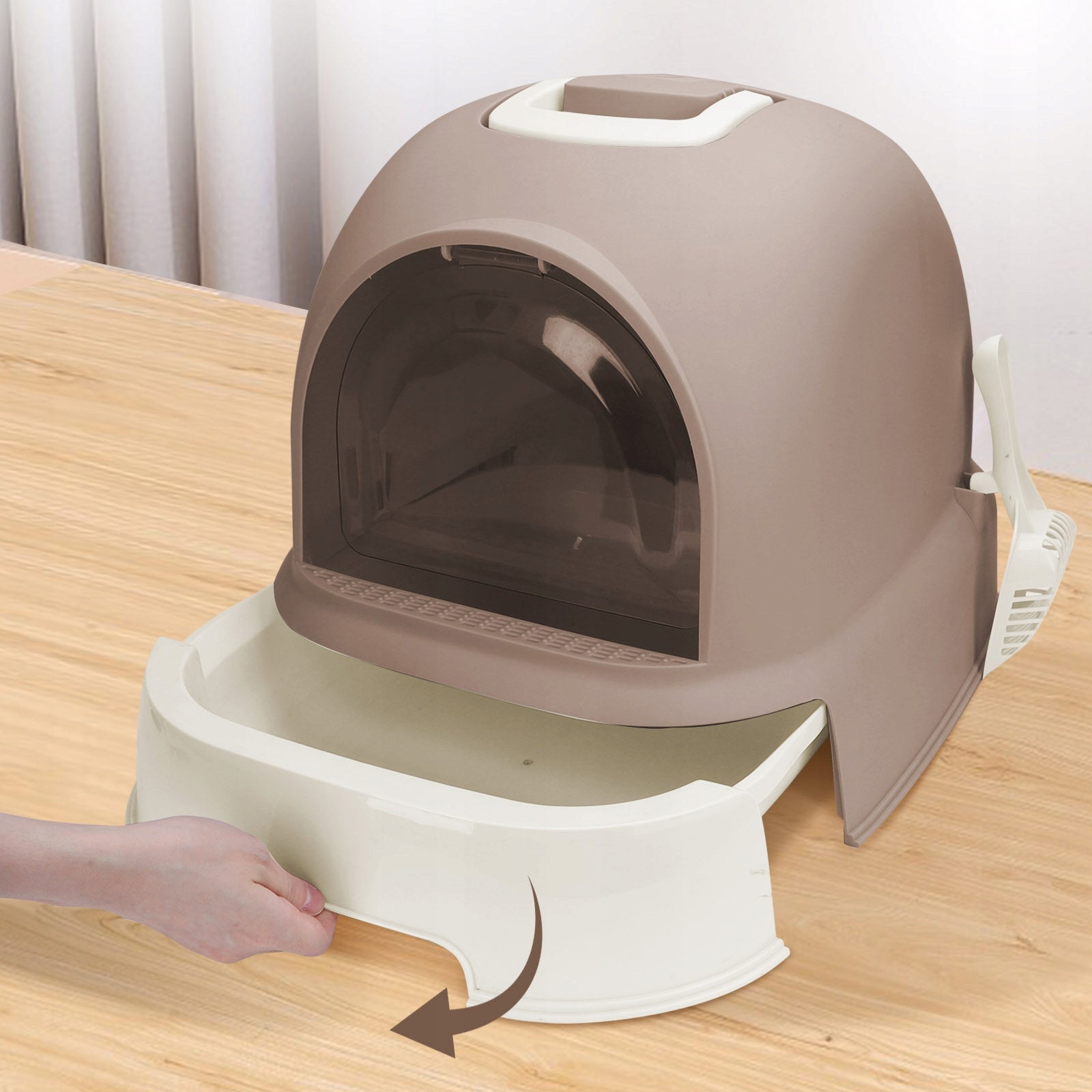 XXL closed cat litter box with drawer large brown 52x42x38,5 spatula Packaging status original