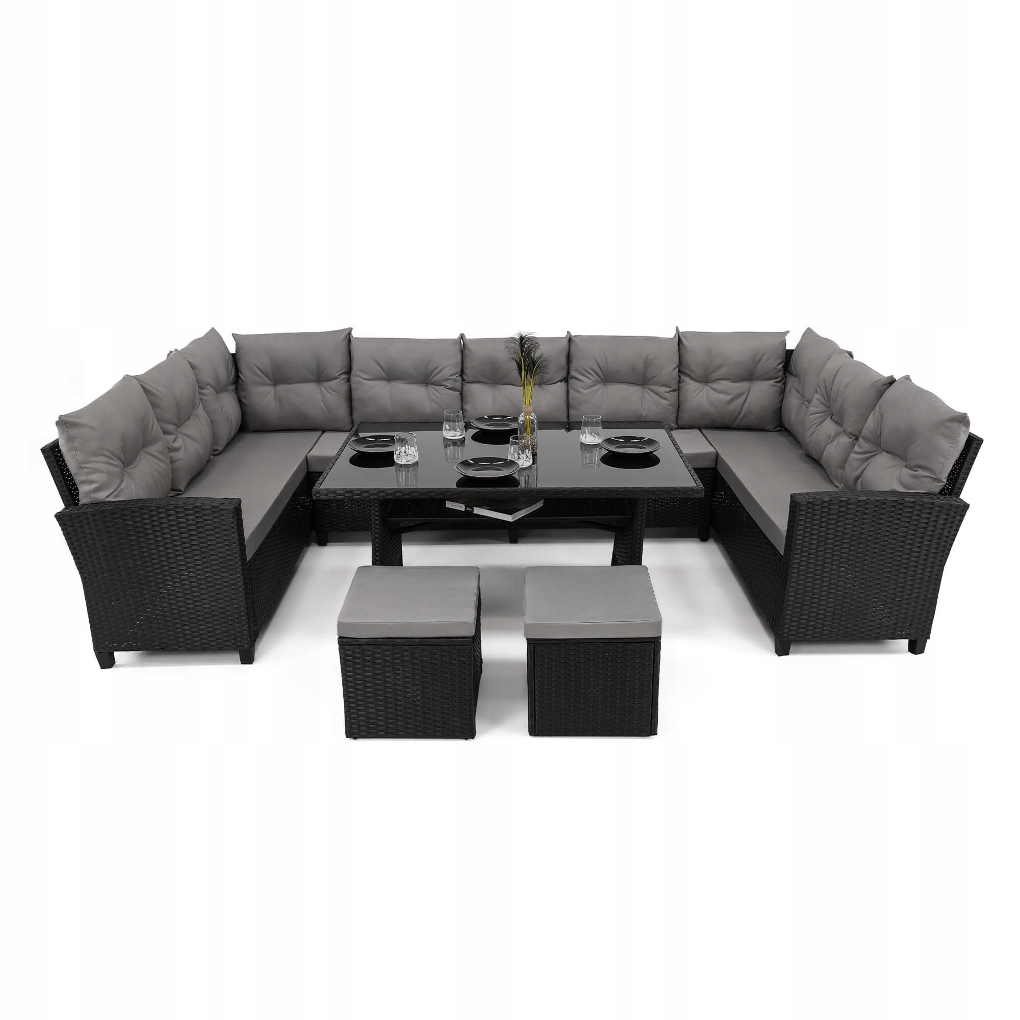 XXL garden furniture set technoratan PORTO black, cushions two containers