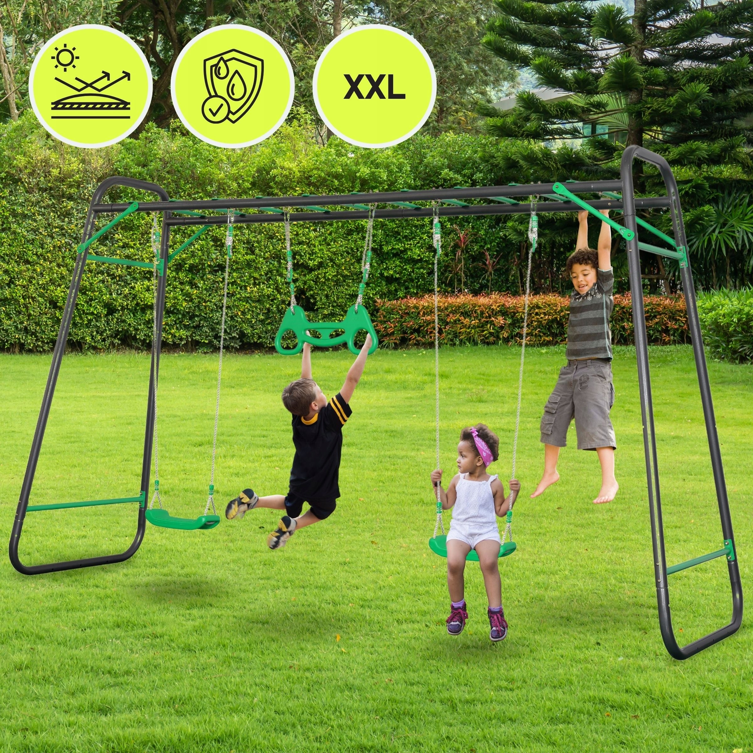 XXL steel garden swing - 2 seats, ladder, gymnastic trapezoid Packaging status original