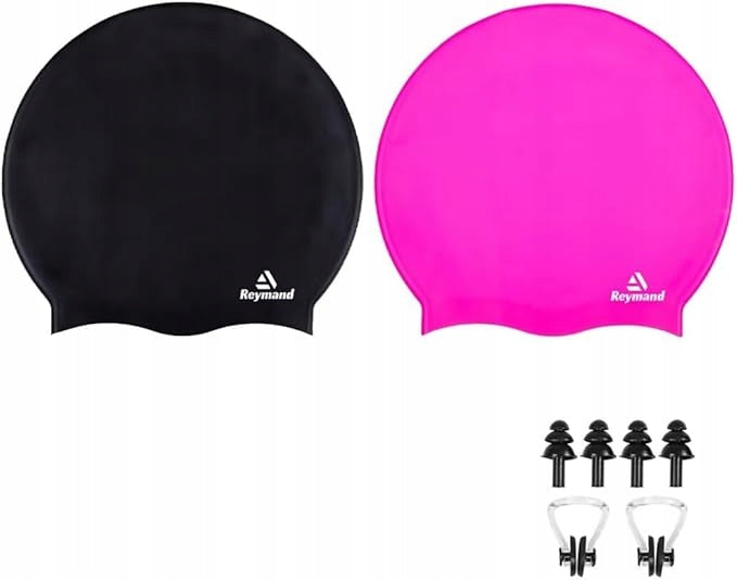 XXL swimming cap 2 pieces black and pink earplugs included