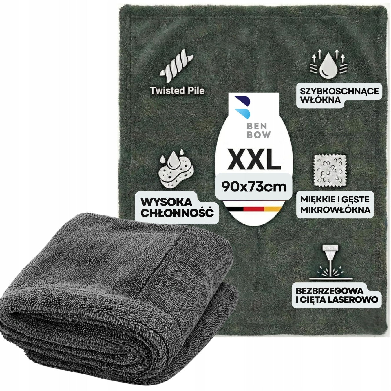 XXL towel for drying 90x73cm 1100 GSM Twisted Saw BenBow
