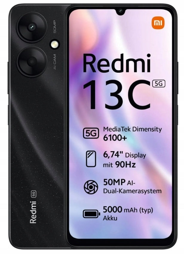 Xiaomi Redmi 13C 5G Smartphone | Black | 4/128 GB | Dual SIM | 5000 mAh | .PL