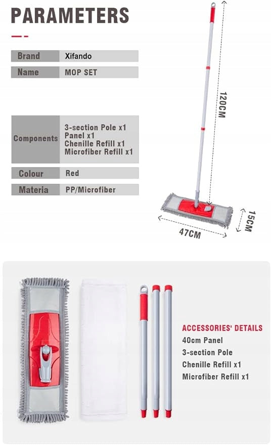 Xifando Flat Microfiber Mop with 2 Washable Mop Pads Packaging status original