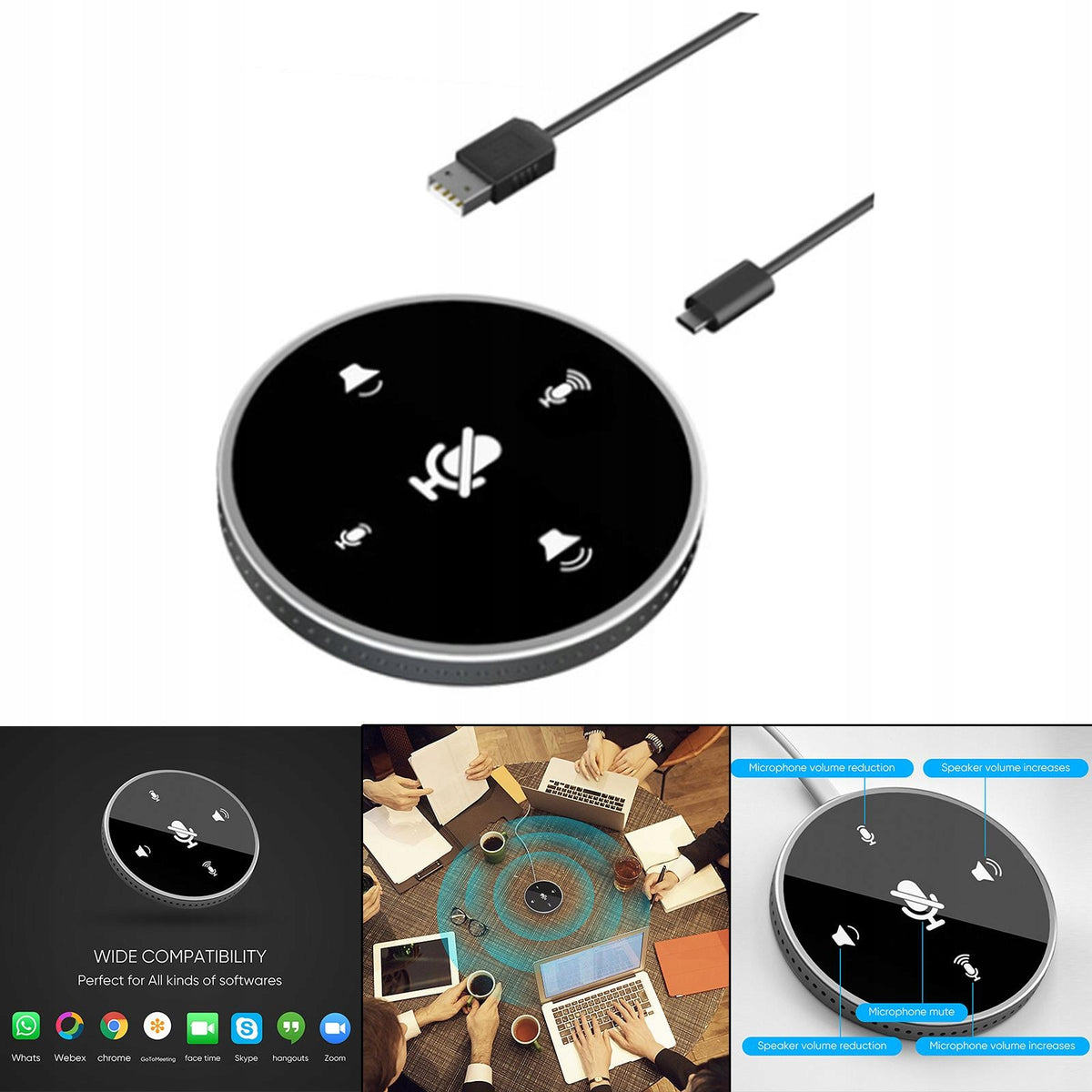 Y02 USB Conference Microphone w/Speaker Mic with Mute for Black