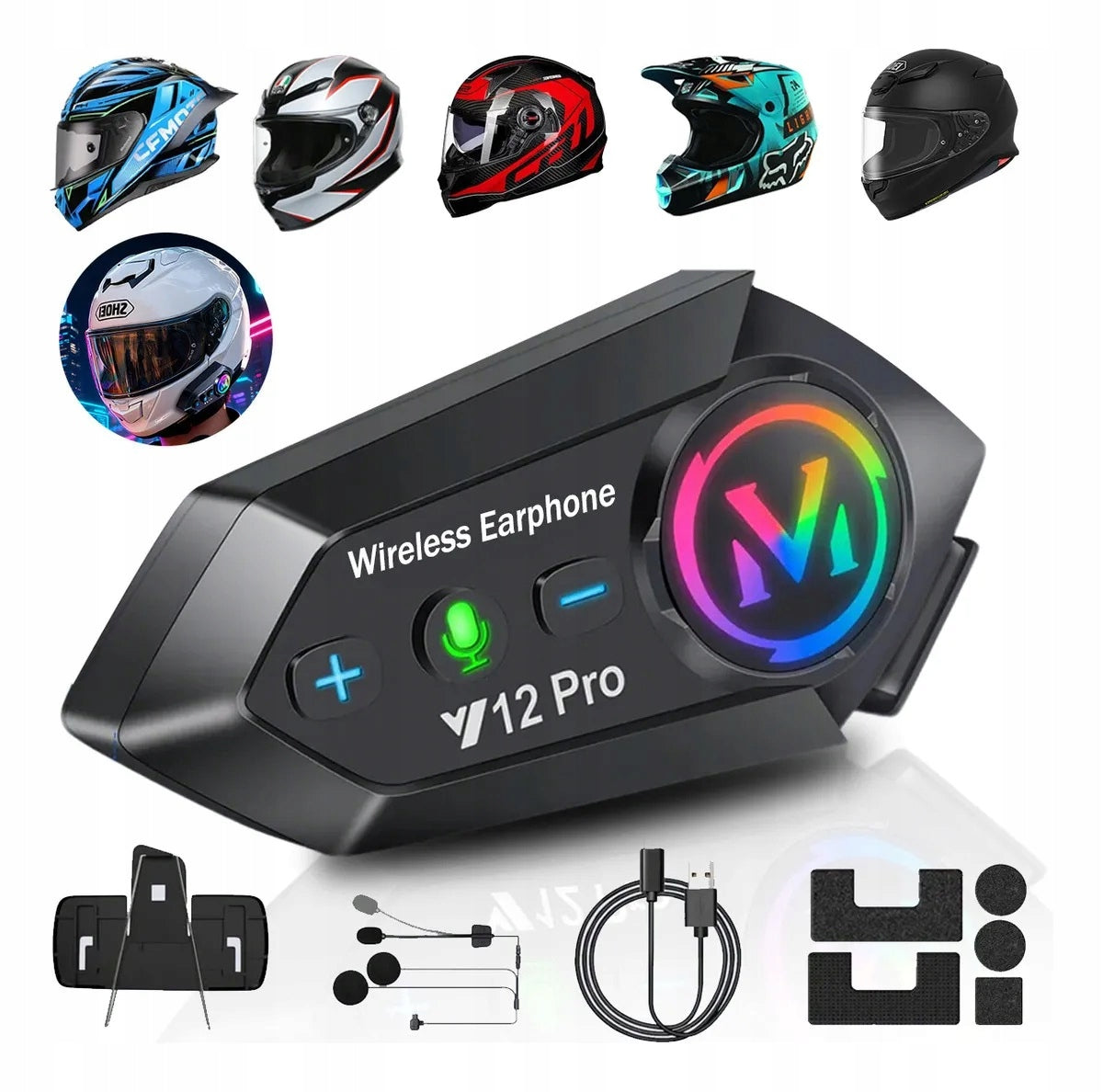 Y12Pro Motorcycle Bluetooth Intercom for IP56 Helmet Noise Cancellation 1PCS