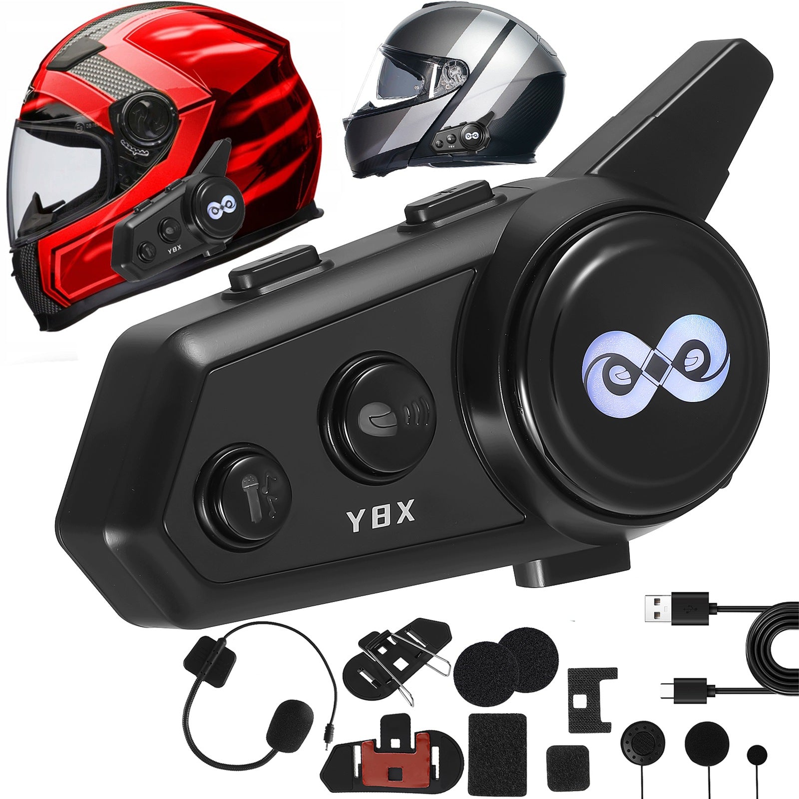 Y8 Mesh motorcycle intercom, network for 8 motorcyclists, BT5.4