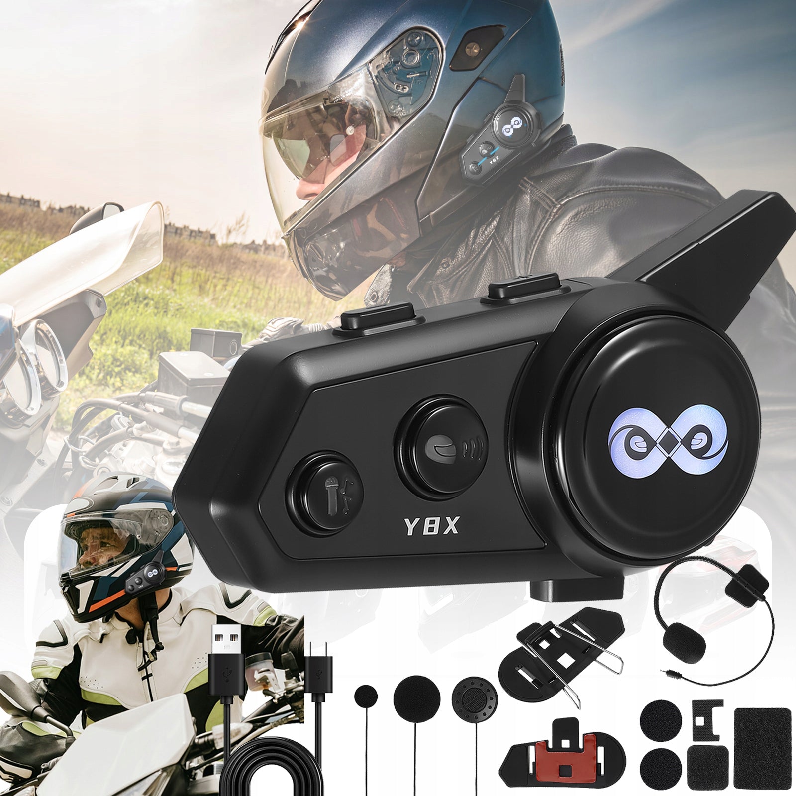 Y8X Motorcycle Helmet Headset: 2 Way Intercom,connect to Any brand,BT 5.4