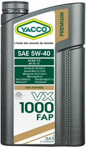 YACCO VX 1000 FAP 5W40 Engine oil 2L