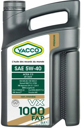 YACCO VX 1000 FAP 5W40 Engine oil 5L