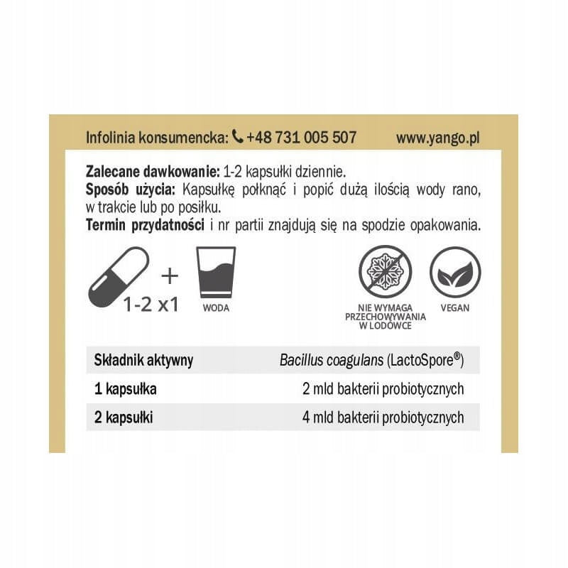 YANGO Probiotic BC-2 Lactospore 60 vegan capsules Medical device no