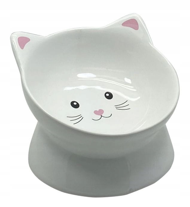 YARRO CERAMIC CAT BOWL WHITE ON BASE
