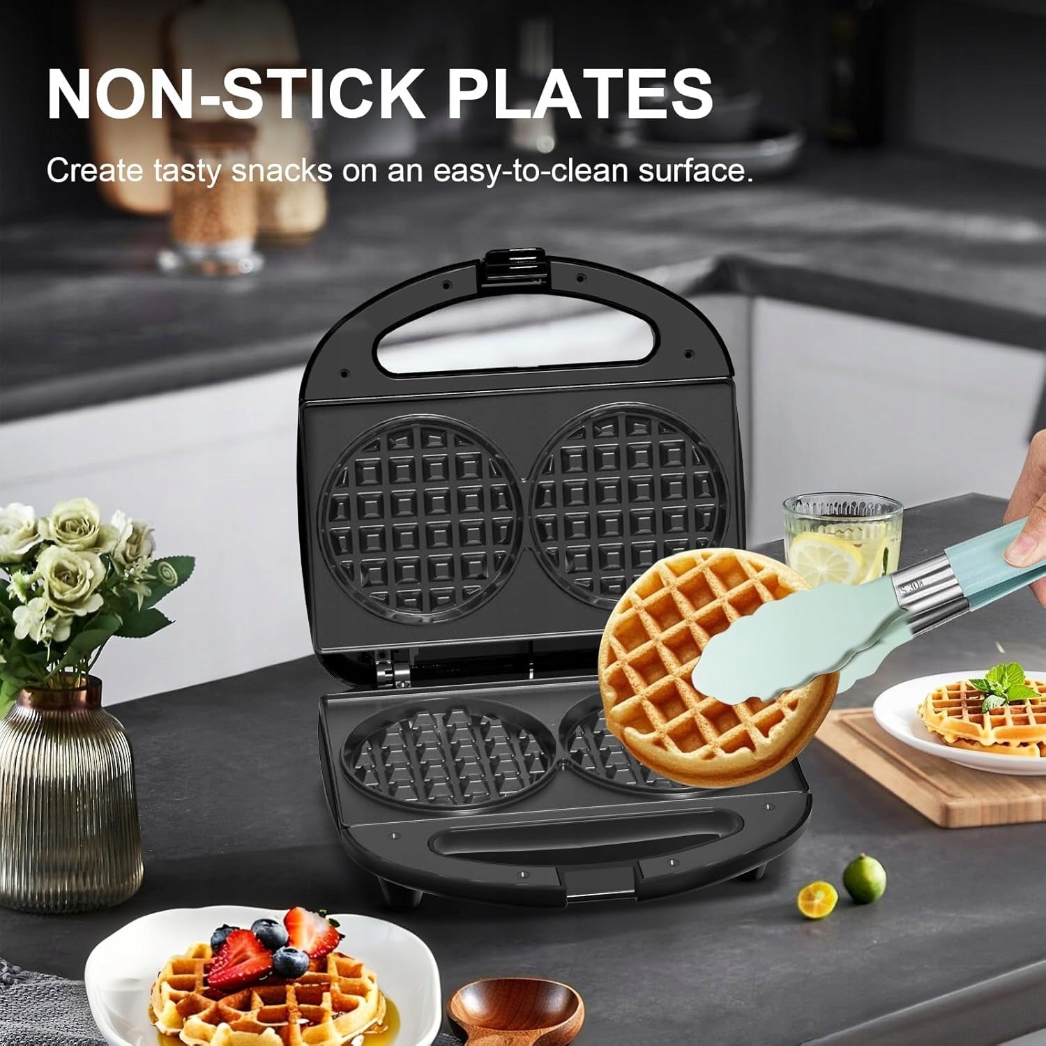 YASHE Double waffle iron with non-stick coating Power rating 750 W