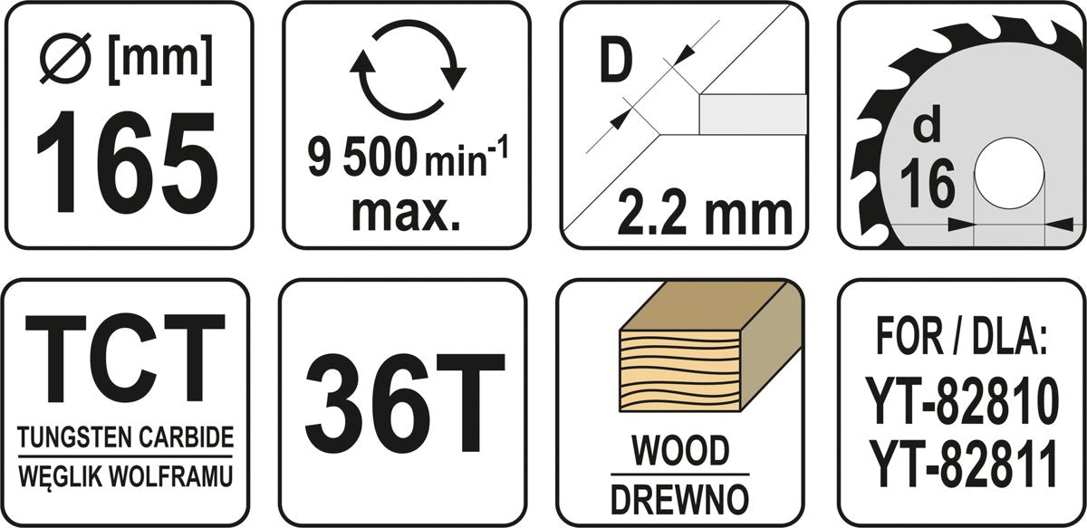 YATO 165x16 mm 36T TUNGSTEN CARBIDE WOOD CUTTING DISC Brand Yato