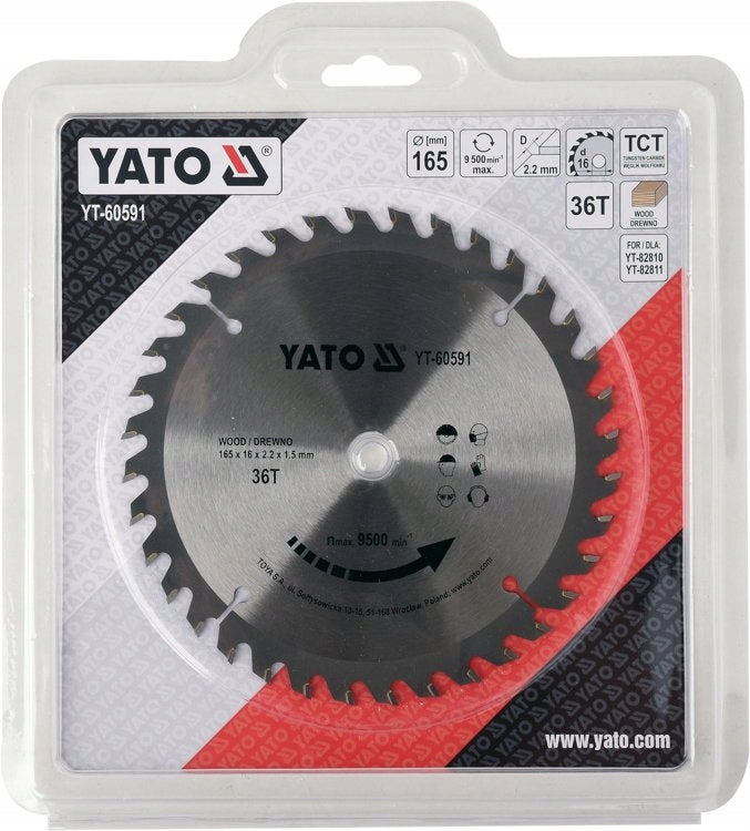 YATO 165x16 mm 36T TUNGSTEN CARBIDE WOOD CUTTING DISC Manufacturer code YATO_YT-60591