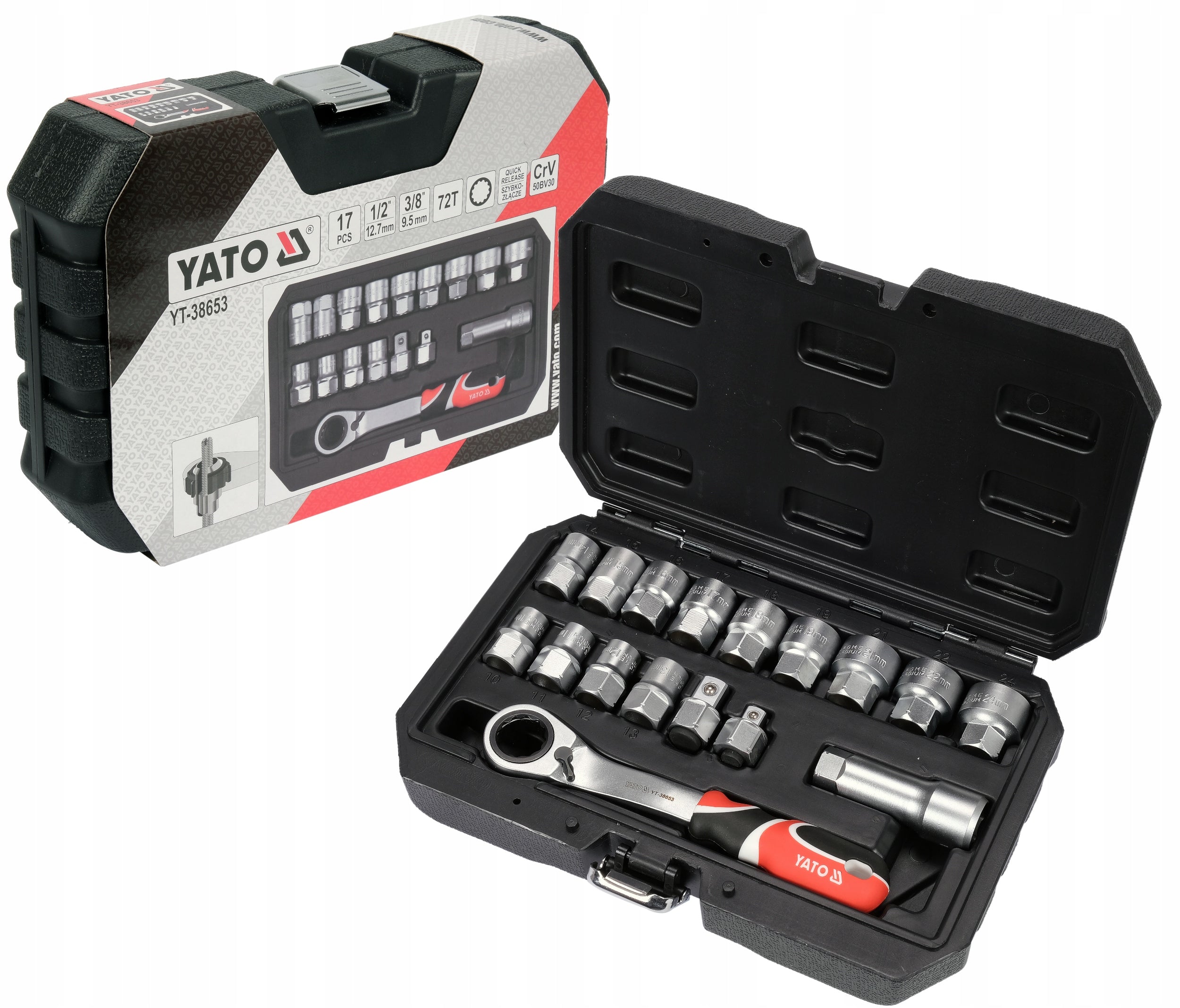 YATO 3/8'' 1/2'' SPLINE 17el SOCKET WRENCH SET.