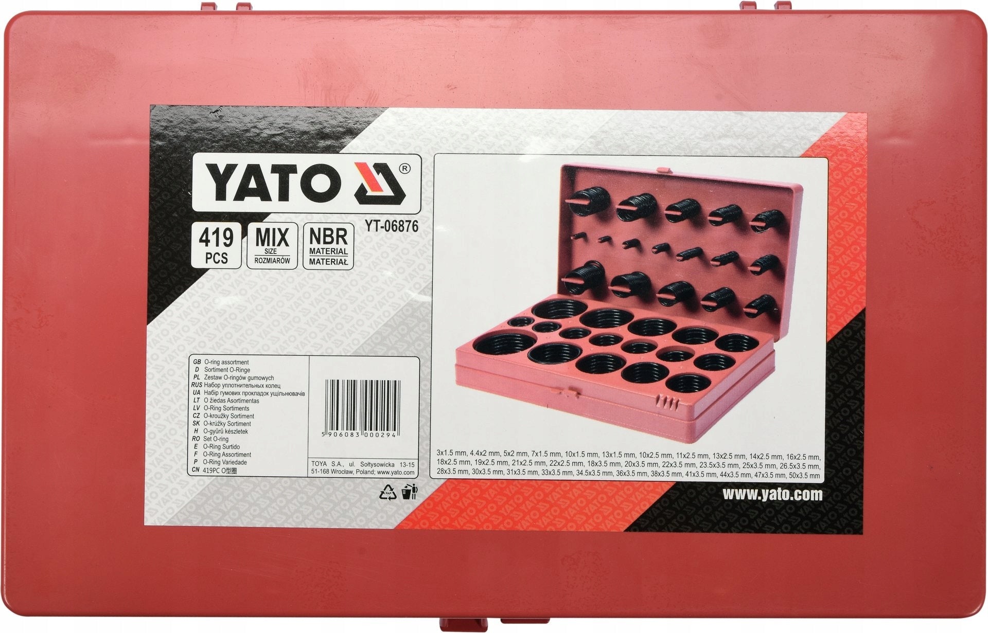 YATO 419 PCS RUBBER O-RINGS MIX Brand Yato