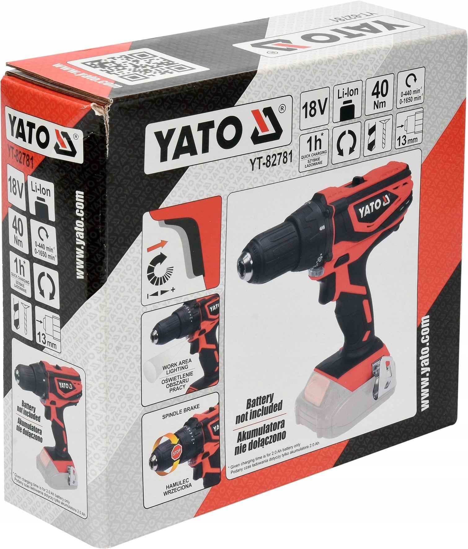 YATO DRILL BATTERY SCREWDRIVER 18V 42Nm LED YT-82781 2 SPEED LI-ION Manufacturer code YT-82781