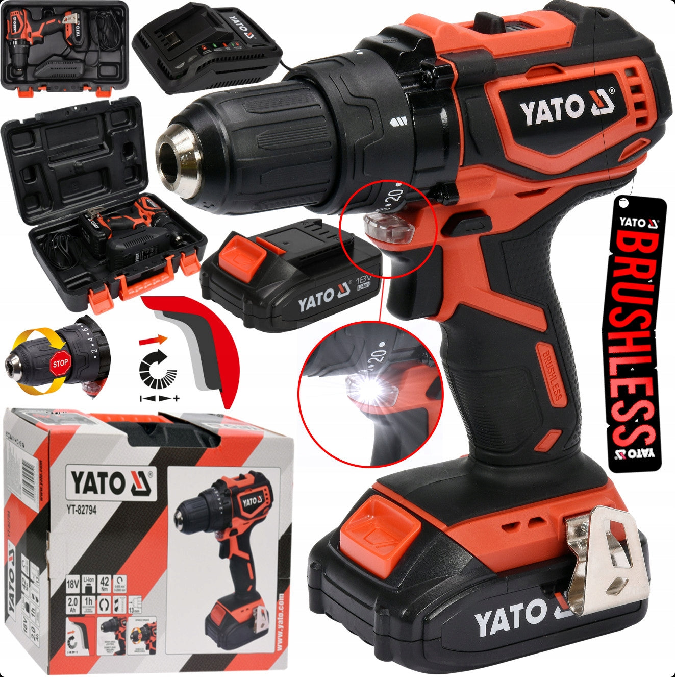 YATO DRILL/DRIVER 18V BRUSHLESS 2AH YT-82794