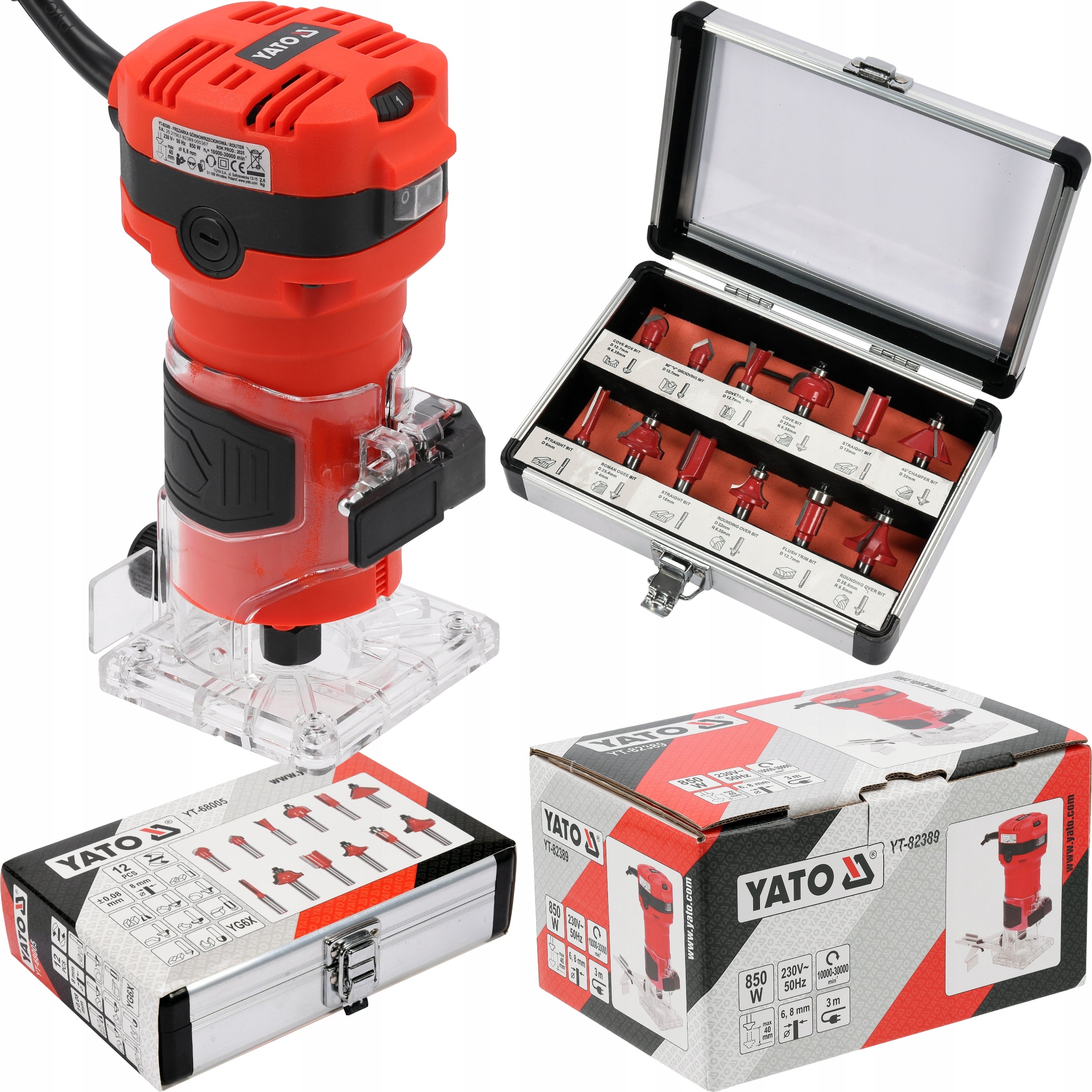 YATO EDGE MILLING MACHINE 850W (6MM,8MM) + WOOD CUTTER SET 12PCS