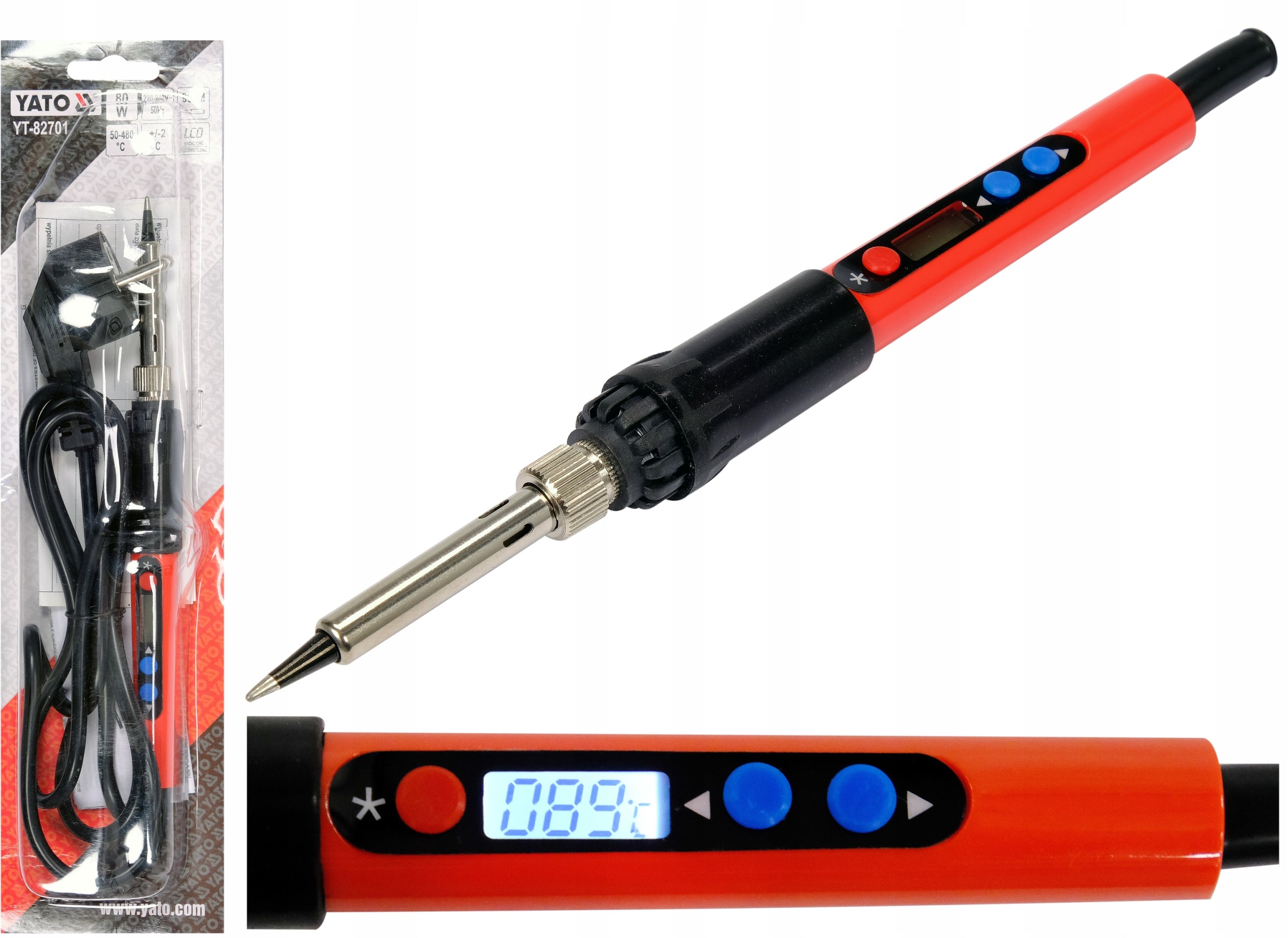 YATO FLASK SOLDERING IRON 80W LCD AND TEMPERATURE CONTROL 50-480°C TIP 900M