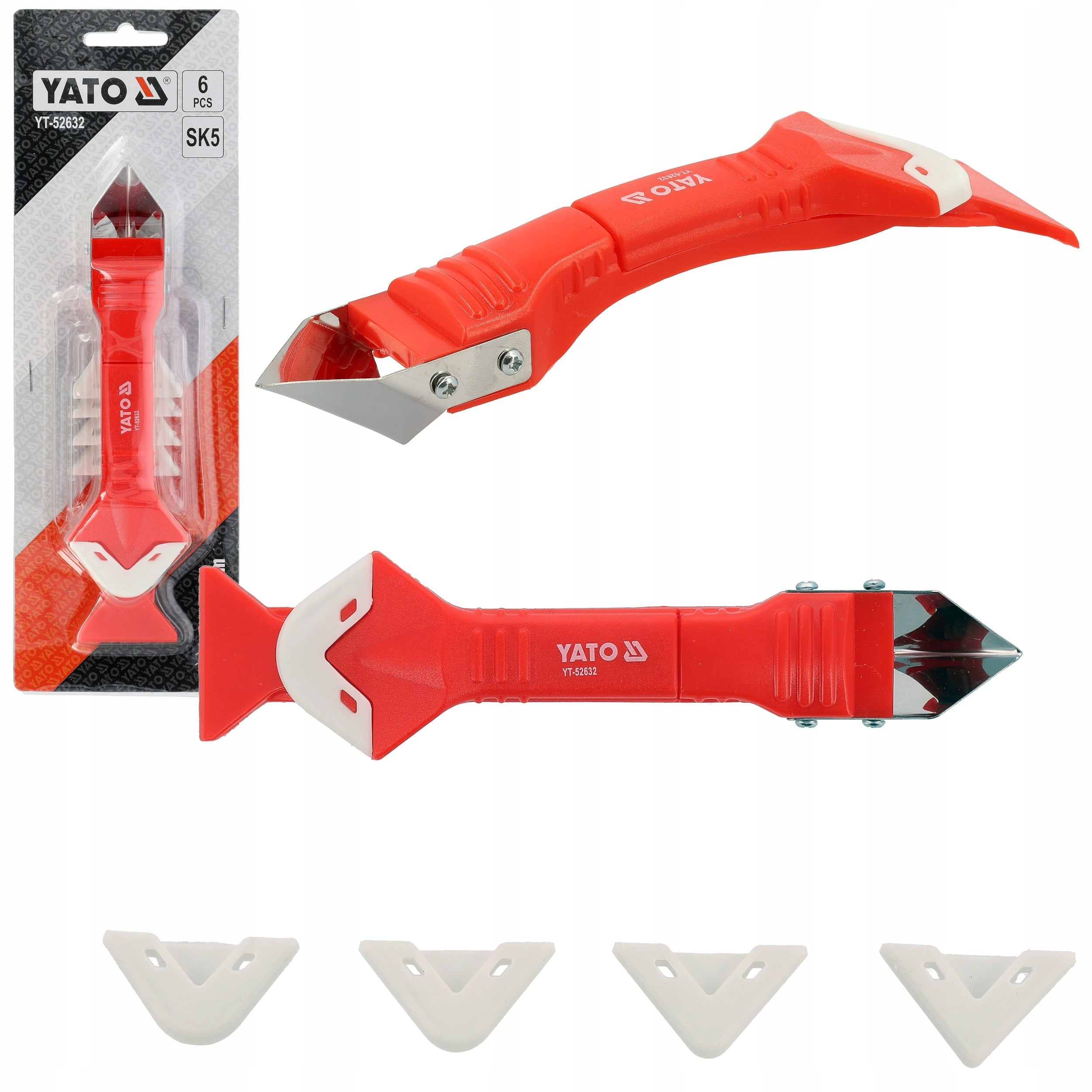 YATO GROUT AND SILICONE SCRAPER 3IN1 WITH TIP SET 6PCS. BLADE STEEL SK5