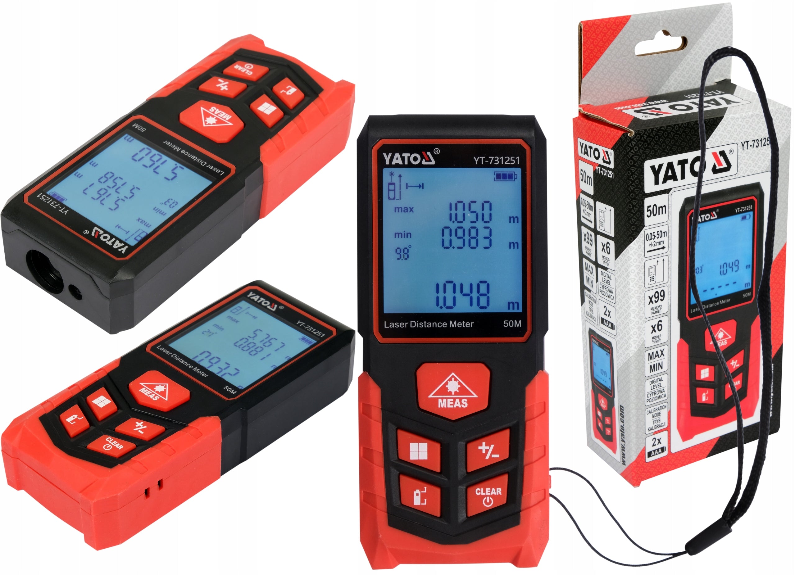 YATO LASER RANGEFINDER 50m DIGITAL DISTANCE METER LCD MEMORY 99