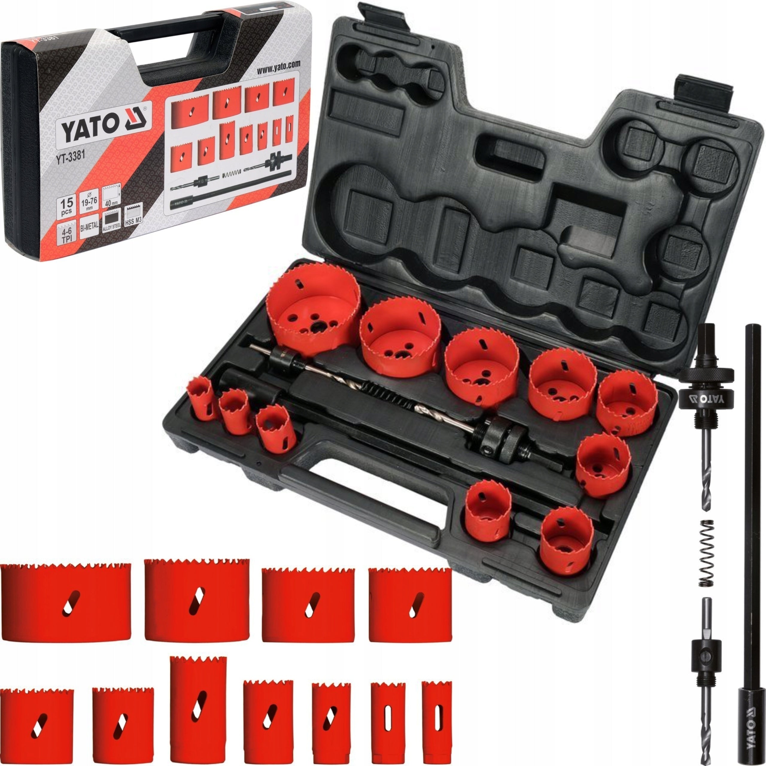YATO SET BI-METAL FORAMINIFERA BI-METAL FOR WOOD METAL 19-76mm 15 EL. Manufacturer code YT-3381