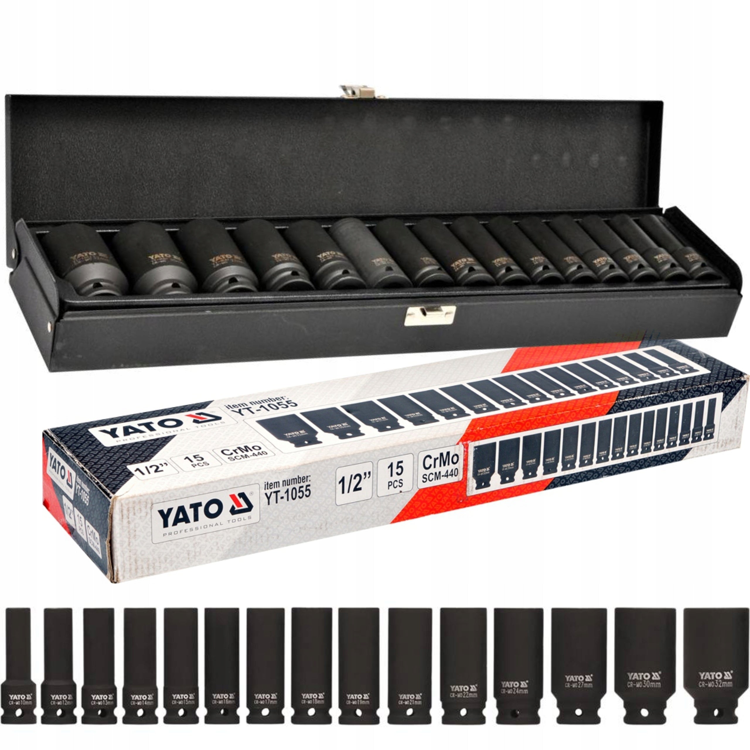 YATO SET OF SOCKETS IMPACT WRENCHES LONG 1/2 15 EL SUITCASE YT-1055 EAN (GTIN) 5906083080159