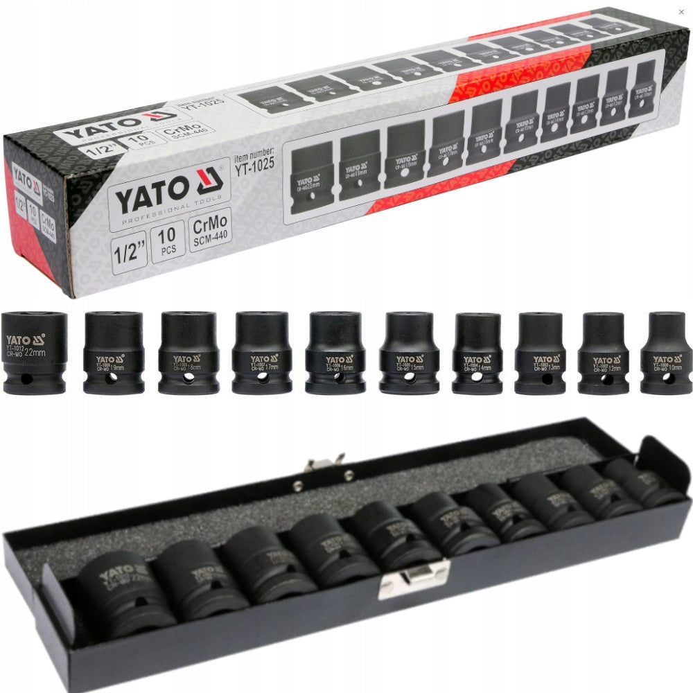YATO SOCKET IMPACT WRENCH CAPS AS-DRIVE 1/2" SET OF 10PCS.