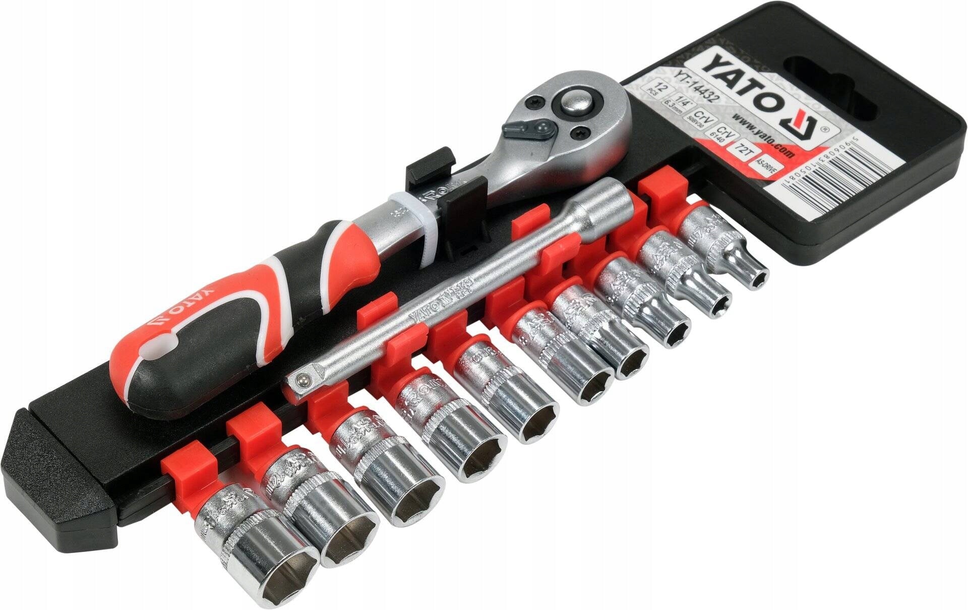 YATO SOCKET SET WITH ACCESSORIES 1/4",12 PARTS 72T YT-14432 Brand Yato