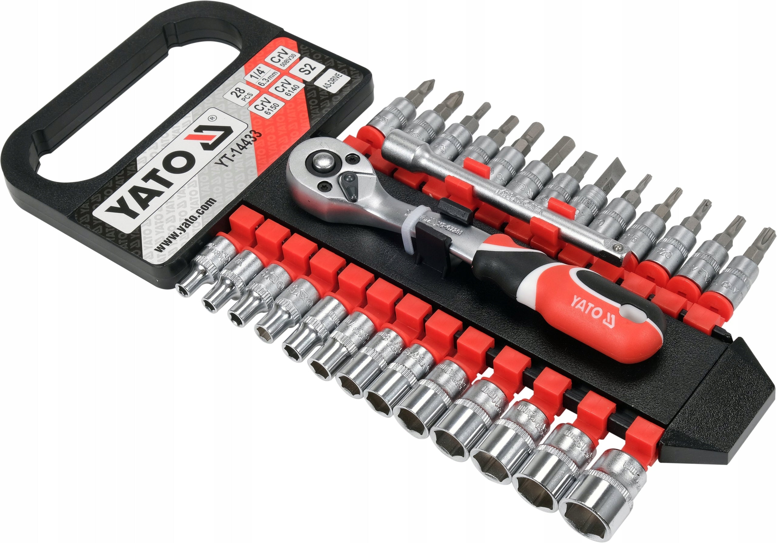 YATO SOCKET SET WITH ACCESSORIES 1/4", 4-14mm 28 EL.
