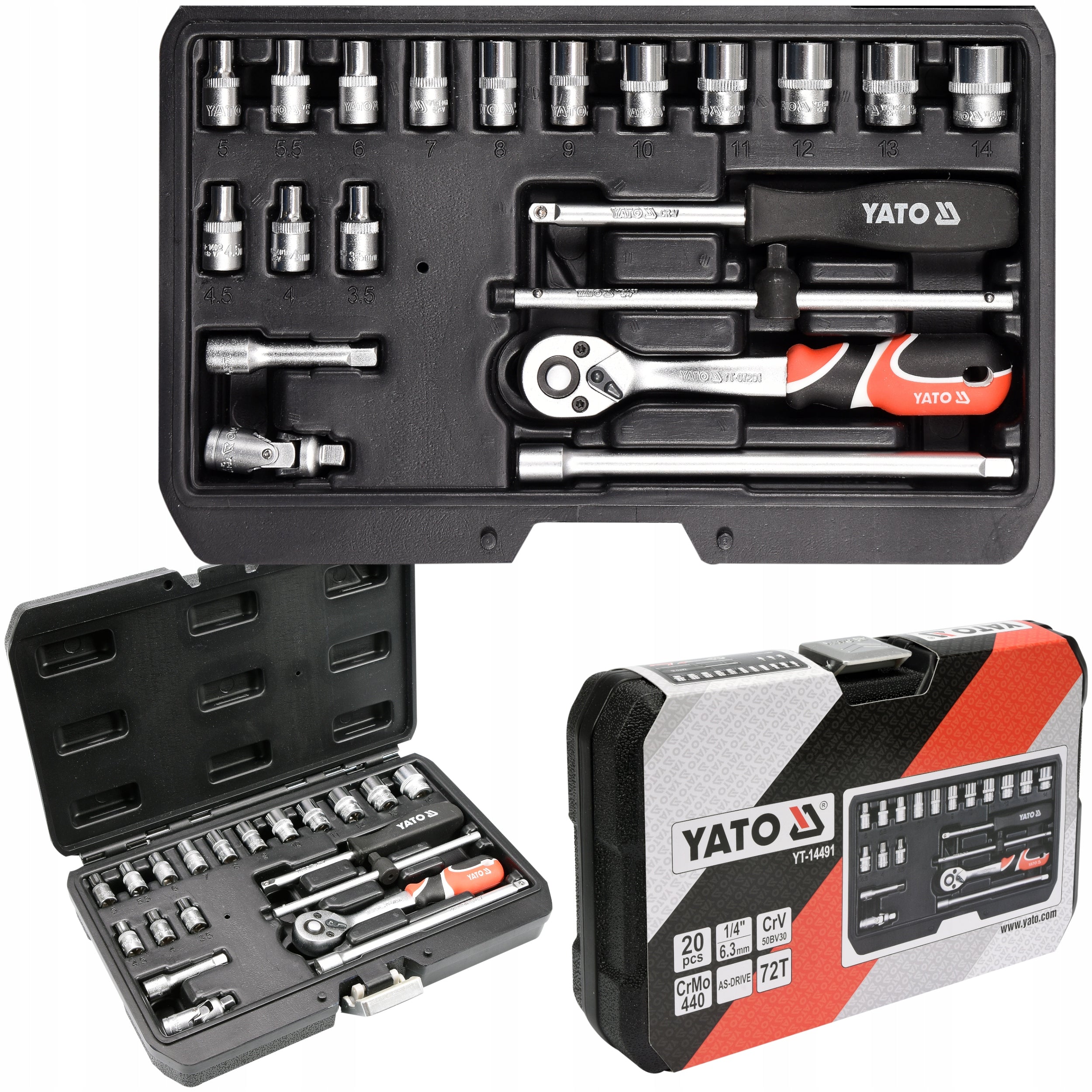 YATO TOOL KIT SOCKET WRENCHES WITH RATCHET 1/4'' 20el
