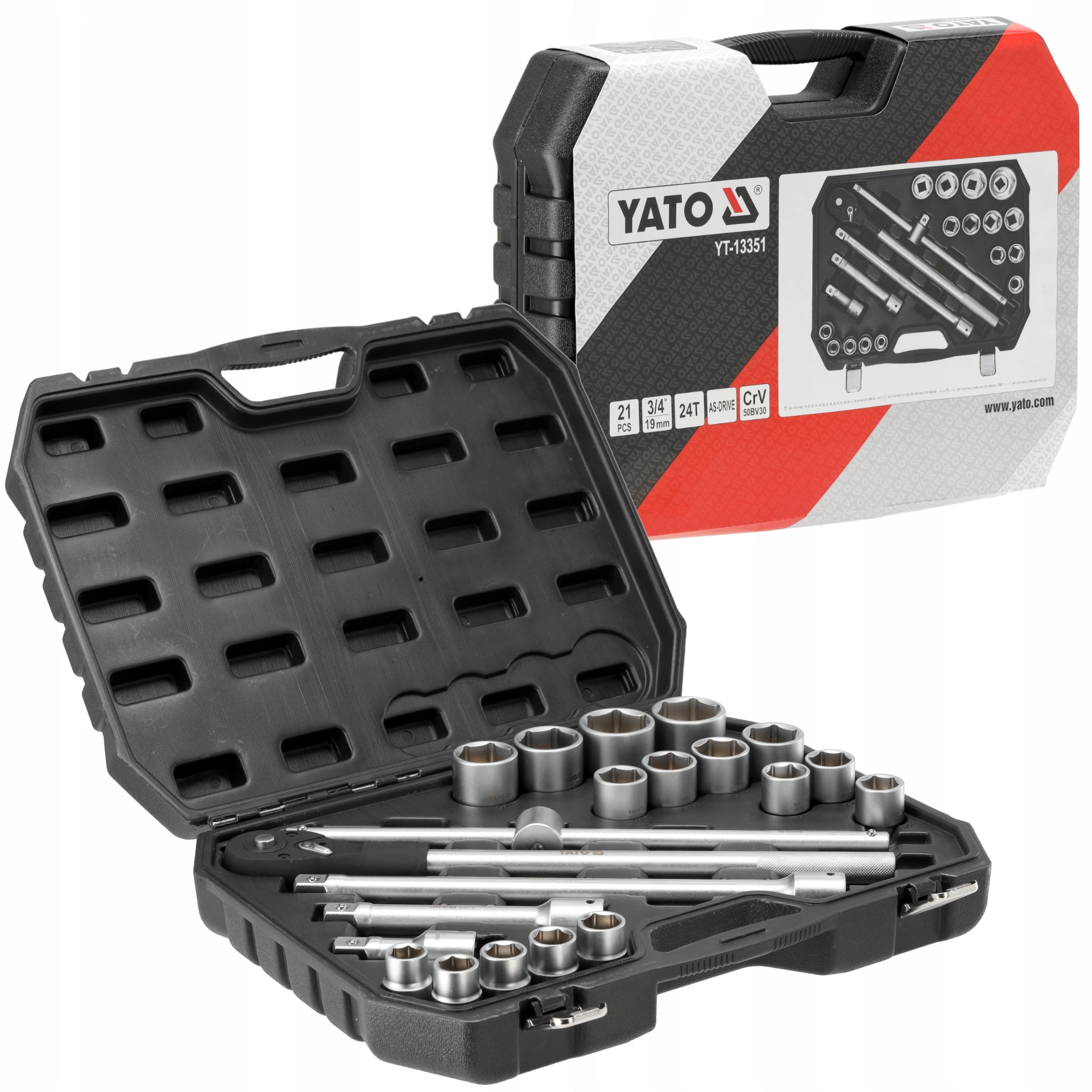 YATO TOOL SET 3/4" SOCKET WRENCHES 21 SOCKET ELEMENTS