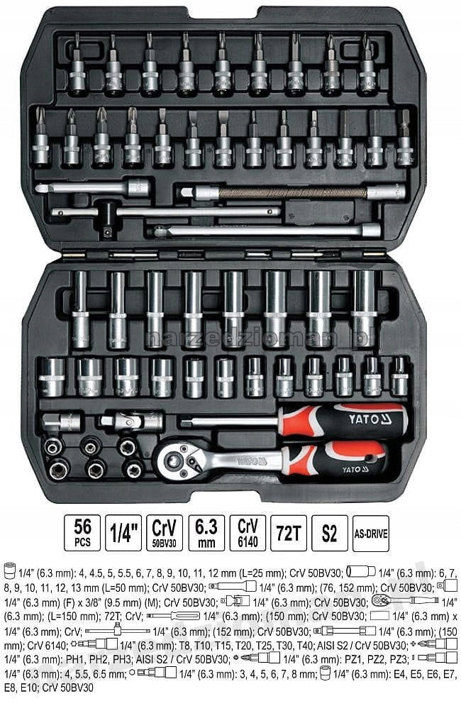 YATO TOOL SET SOCKET WRENCHES 56EL 1/4 RATCHET YT-14501 Manufacturer code YT-1450