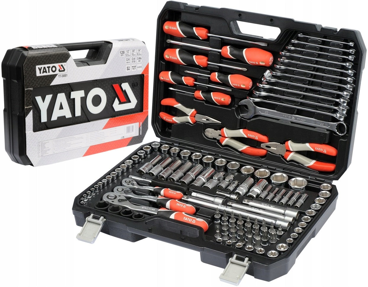 YATO TOOL SET TOOL CASE BITS CAP KEYS 129el 1/2 3/8' Manufacturer code YT-38881