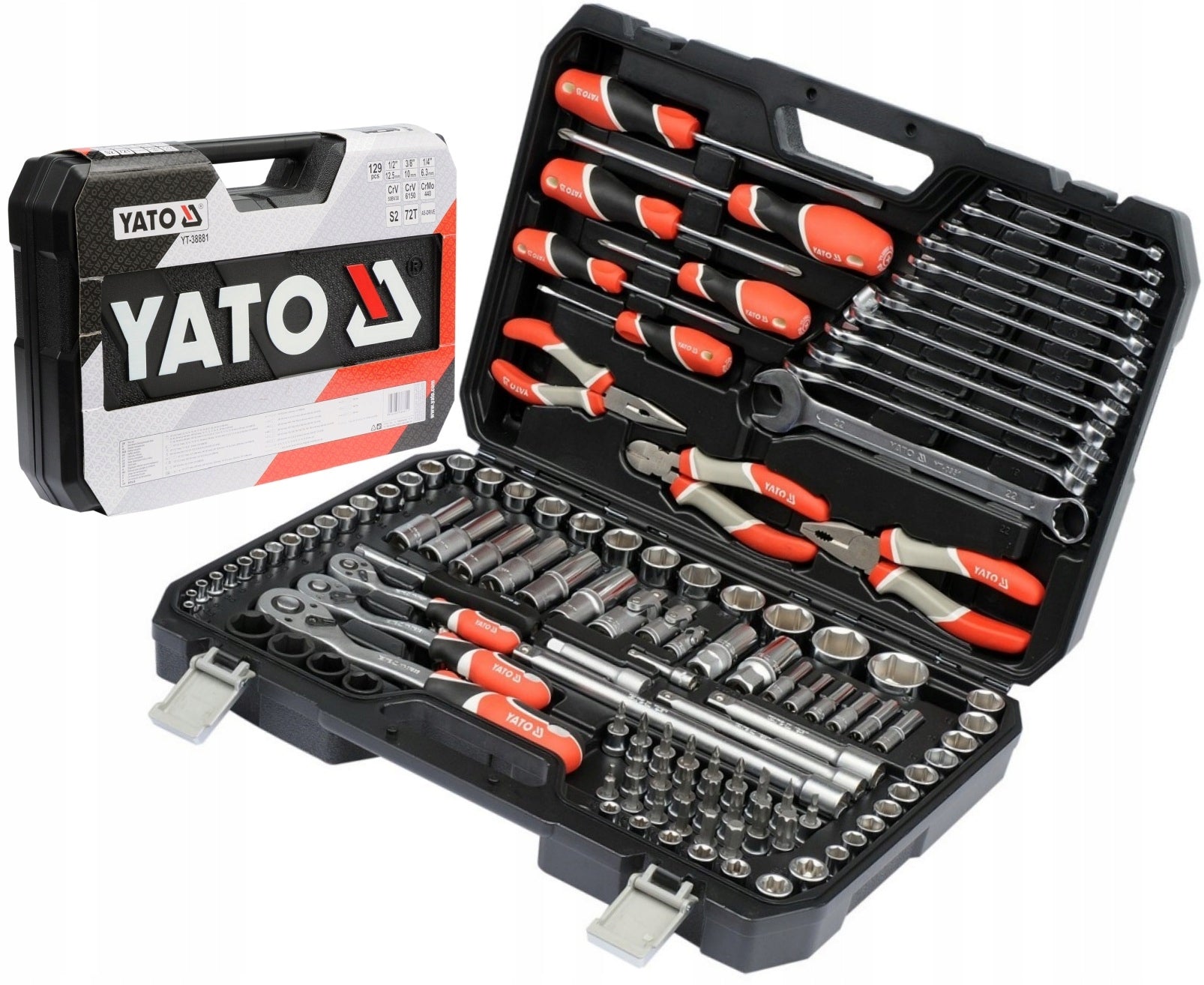 YATO TOOL SET TOOL CASE BITS CAP KEYS 129el 1/2 3/8'