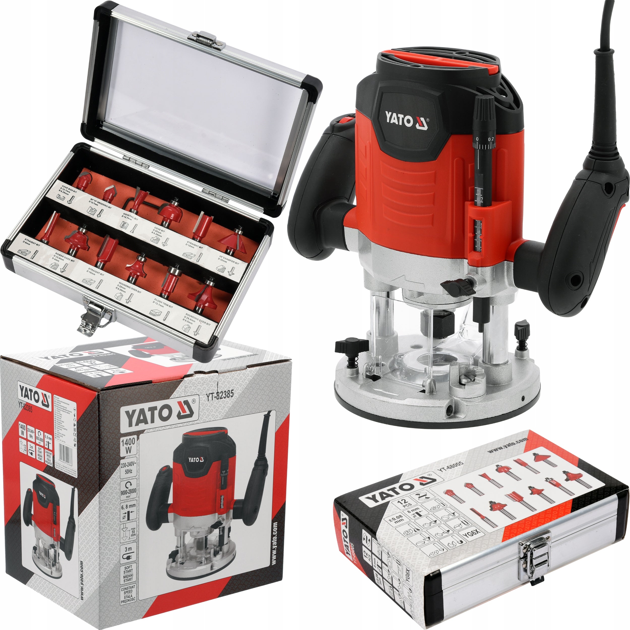 YATO WOOD SPINDLE MILLING MACHINE 1400W 6-8mm + WOOD CUTTERS 12EL