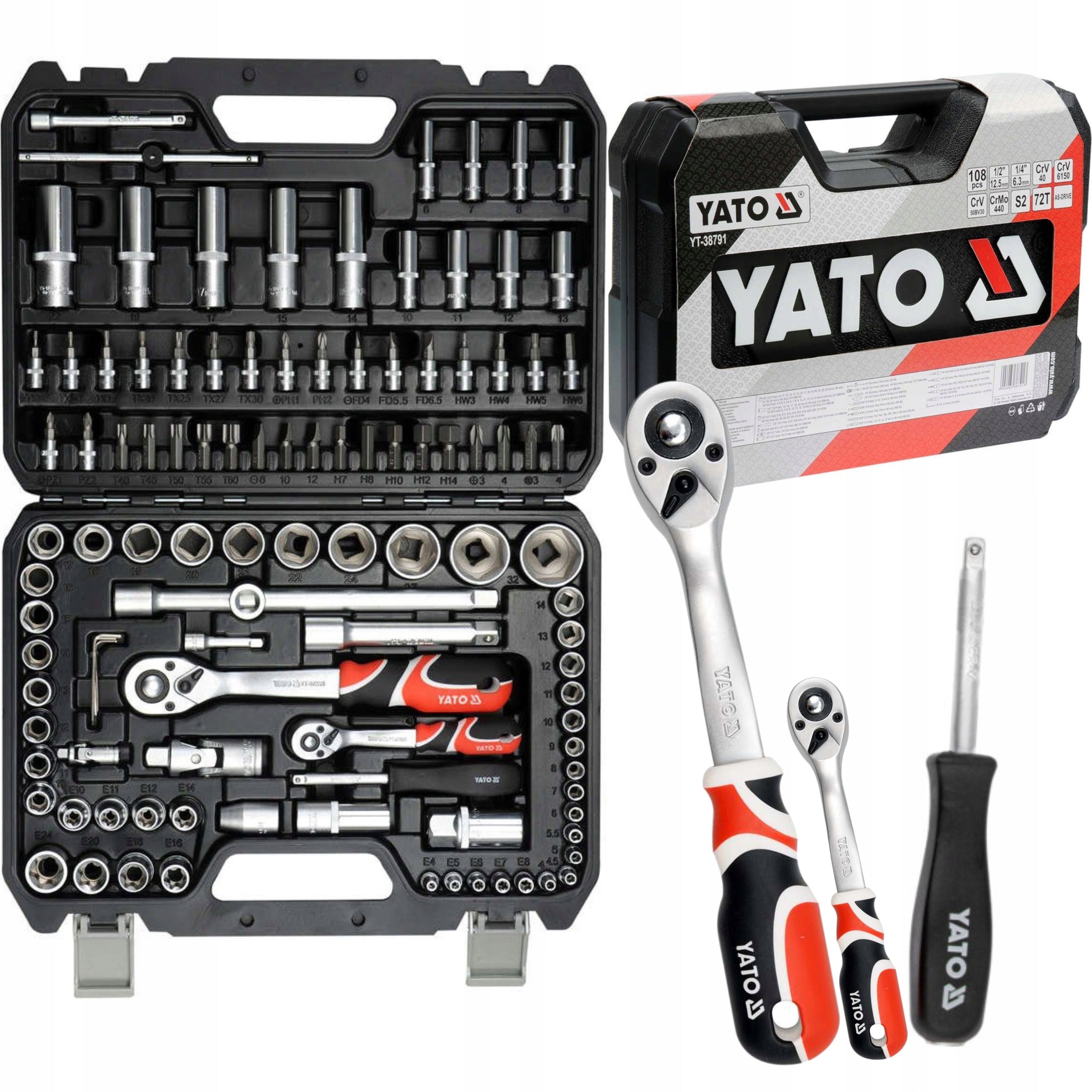 YATO WRENCH SET 108el SOCKET WRENCHES YT-38791 TORX 1/4" and 1/2" CAPS