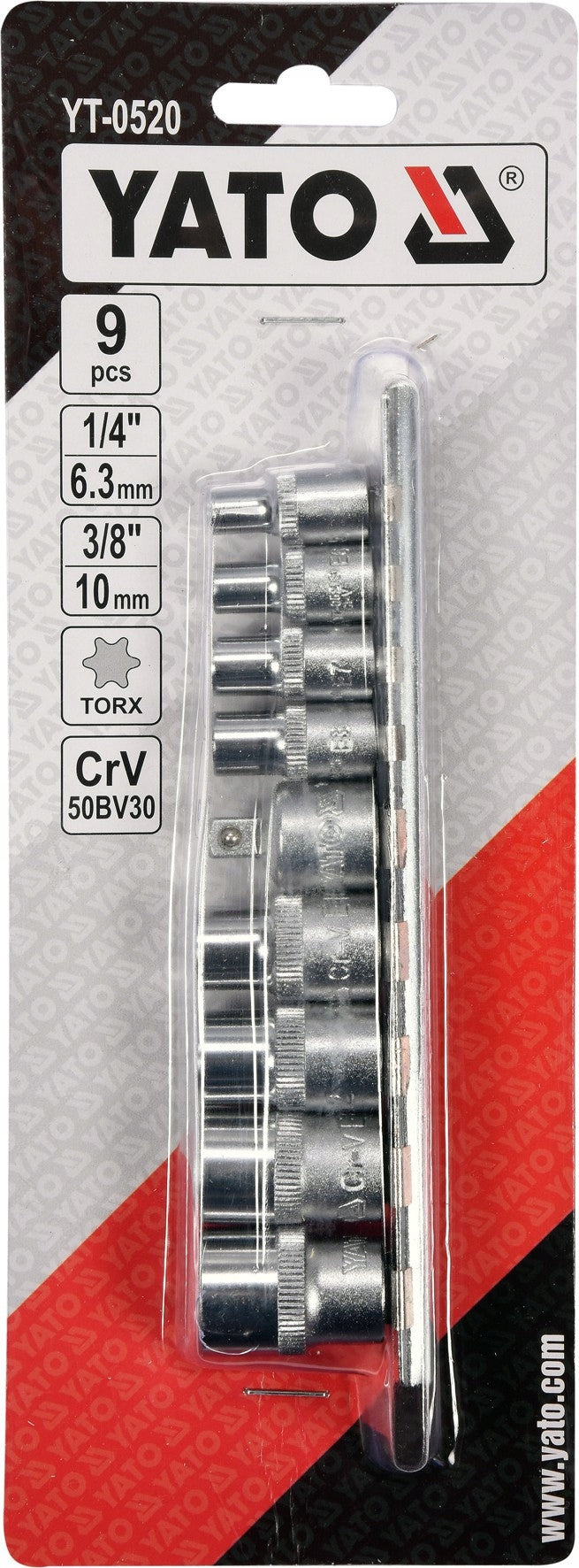 YATO YT-0520 socket wrenches TORX E5 - E16, 9 pcs. Manufacturer code YT-0520
