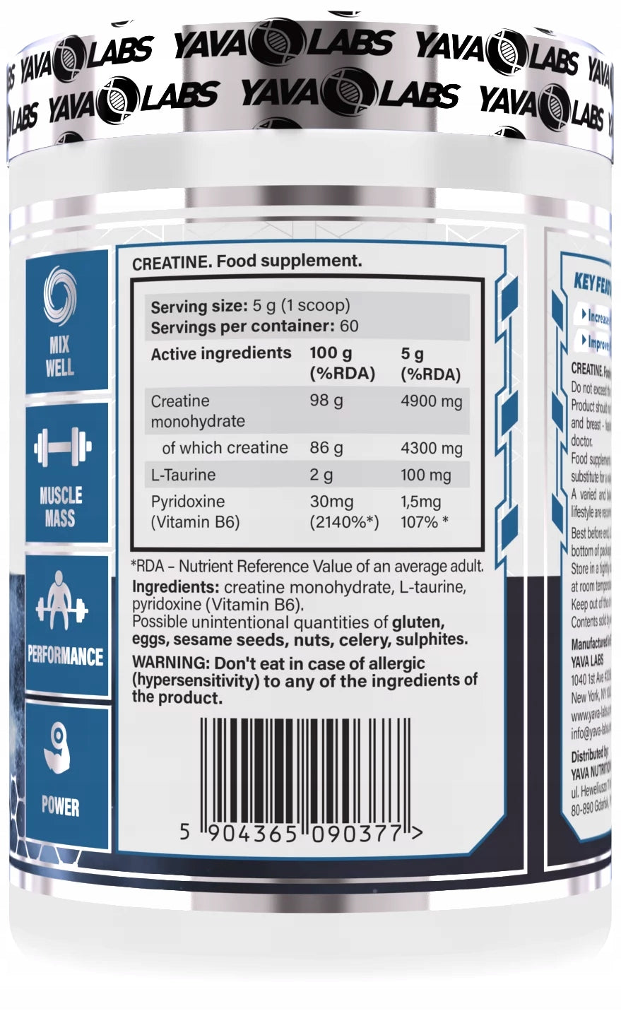 YAVA LABS CREAPURE Monohydrate 300 g Pure Creatine, Strength, Power, Regeneration Expiration date at least 1 year from the date of purchase