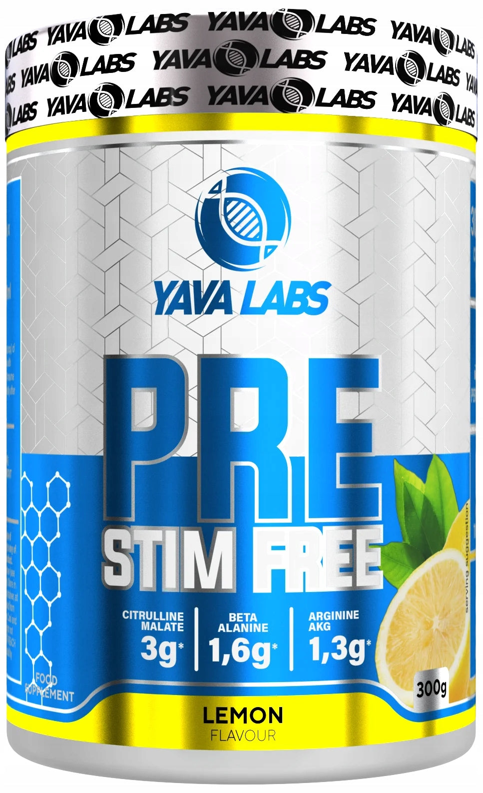 YAVA LABS PRE-WORKOUT PRE WORKOUT NON STIM WITHOUT CAFFEINE 300G LEMON Expiration date at least 1 year from the date of purchase
