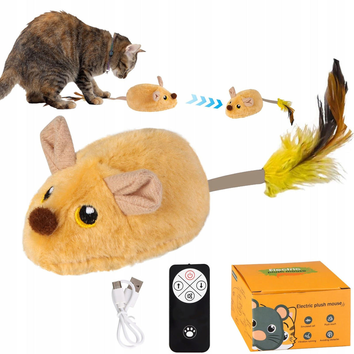 YELLOW CAT MOUSE REMOTE CONTROLLED USB RECHARGEABLE MOBILE TOY Packaging status original